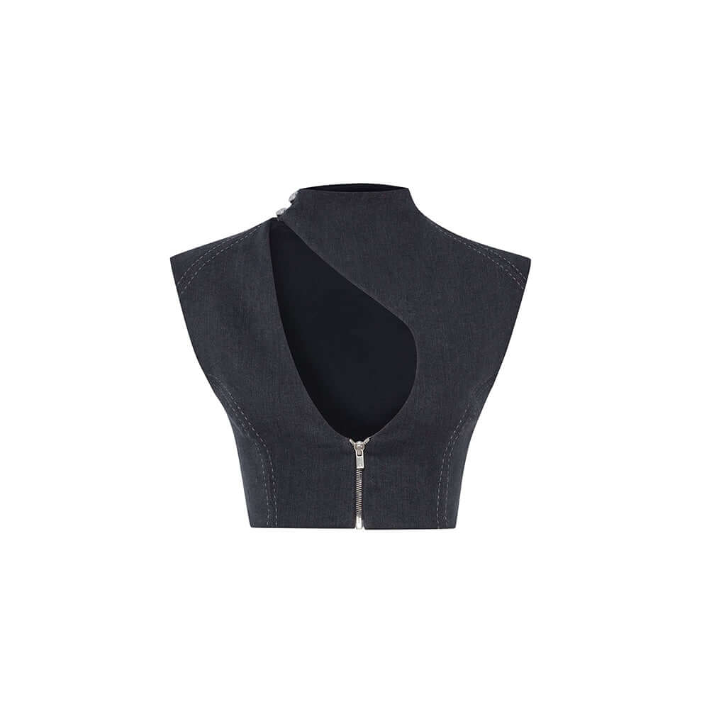 JENDUE A Lifestyle Beyond Fashion stylish gray top with unique design and zip closure