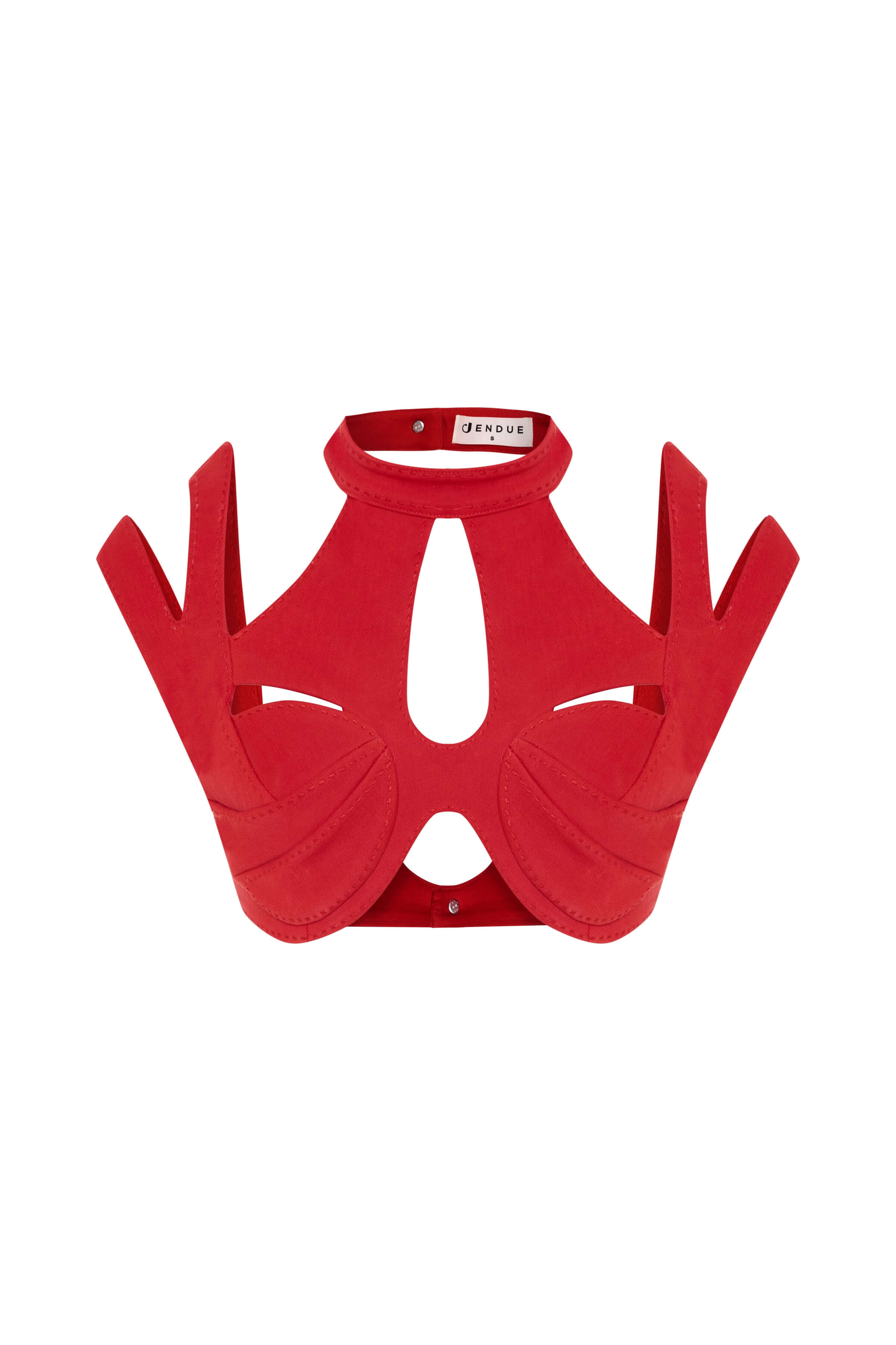 JENDUE Gaia Bra - Red Cutout Designer Bralette Top 1