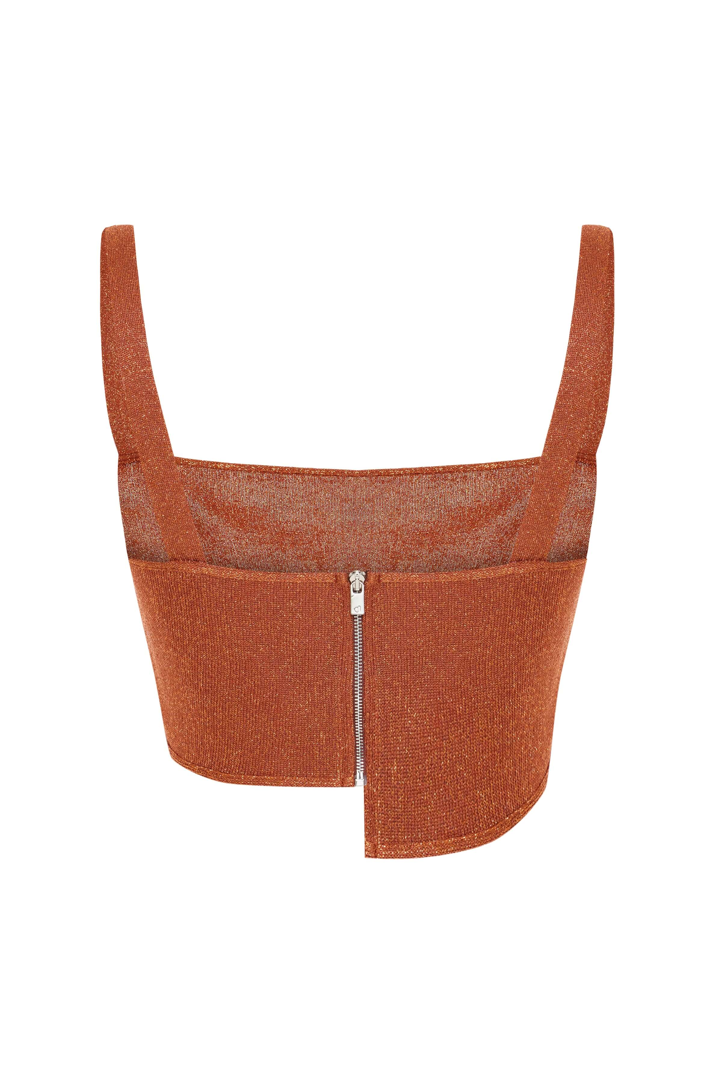 JENDUE Amarah Crop - Metallic Asymmetric Knit Tank Top 2