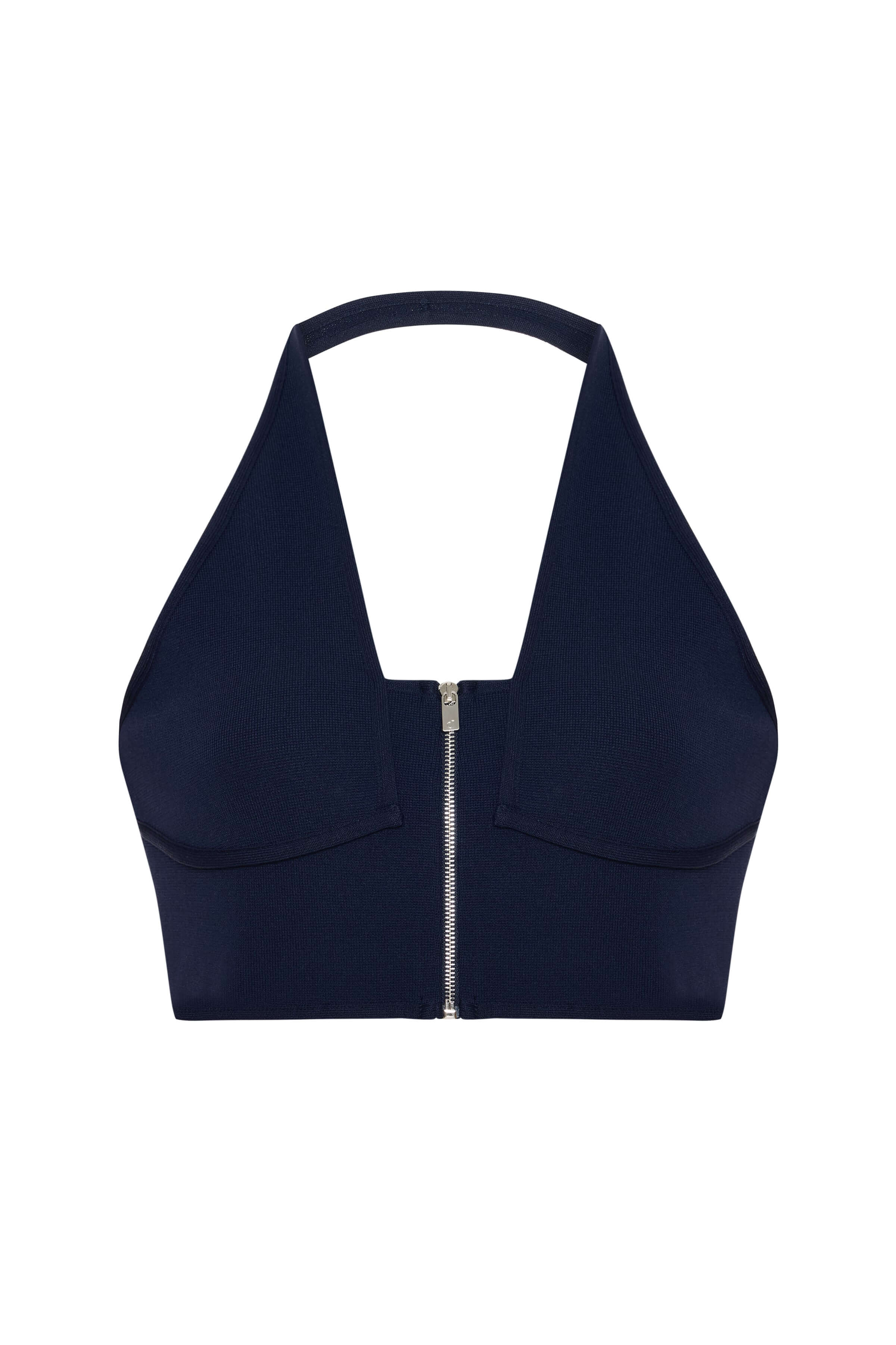 JENDUE Luma Eria Crop - Women Zip-Up Halter Knit Crop Top 1