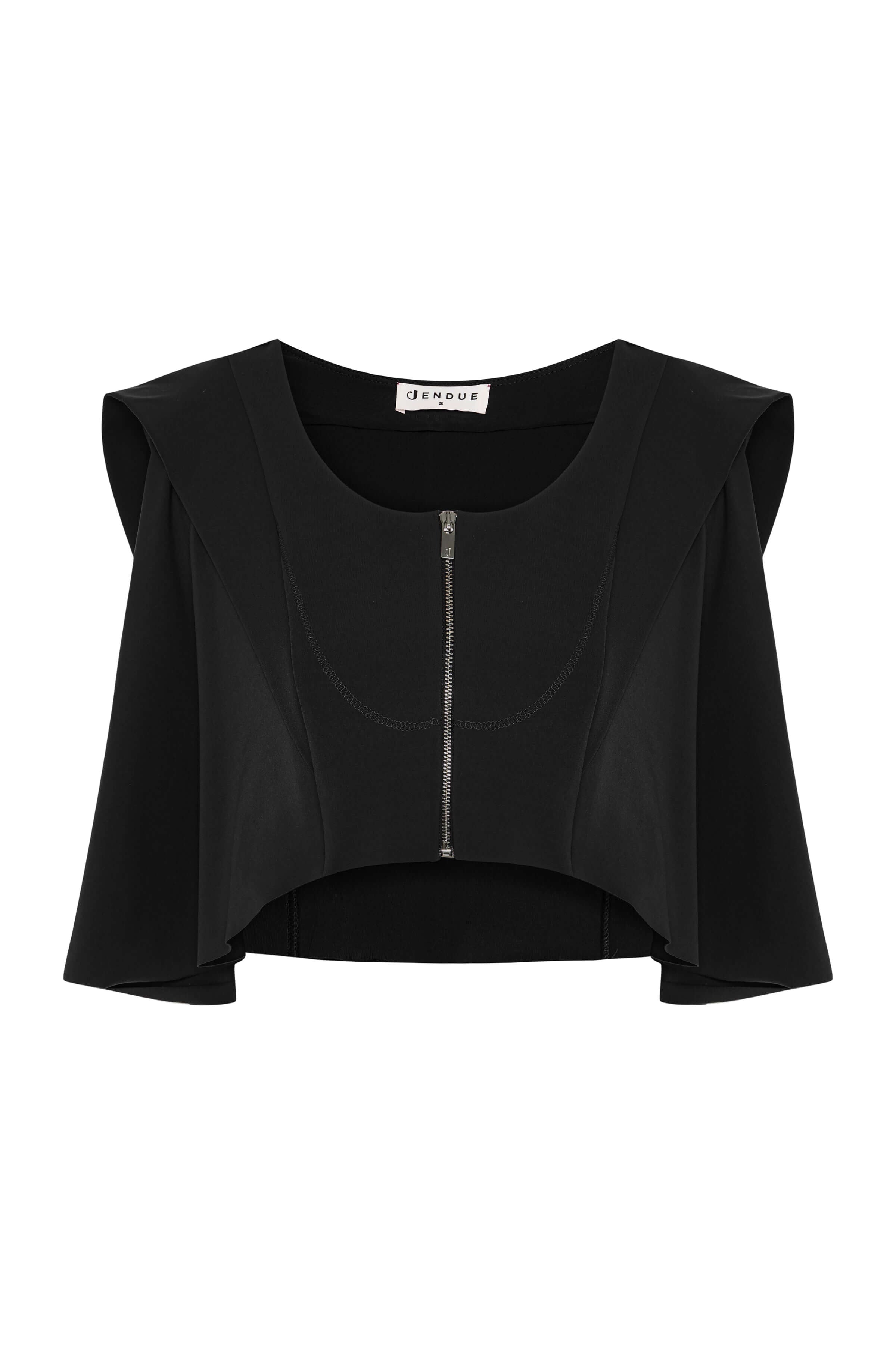 JENDUE Cècile Crop and Vest - Designer Zip-Up Bolero Top 5