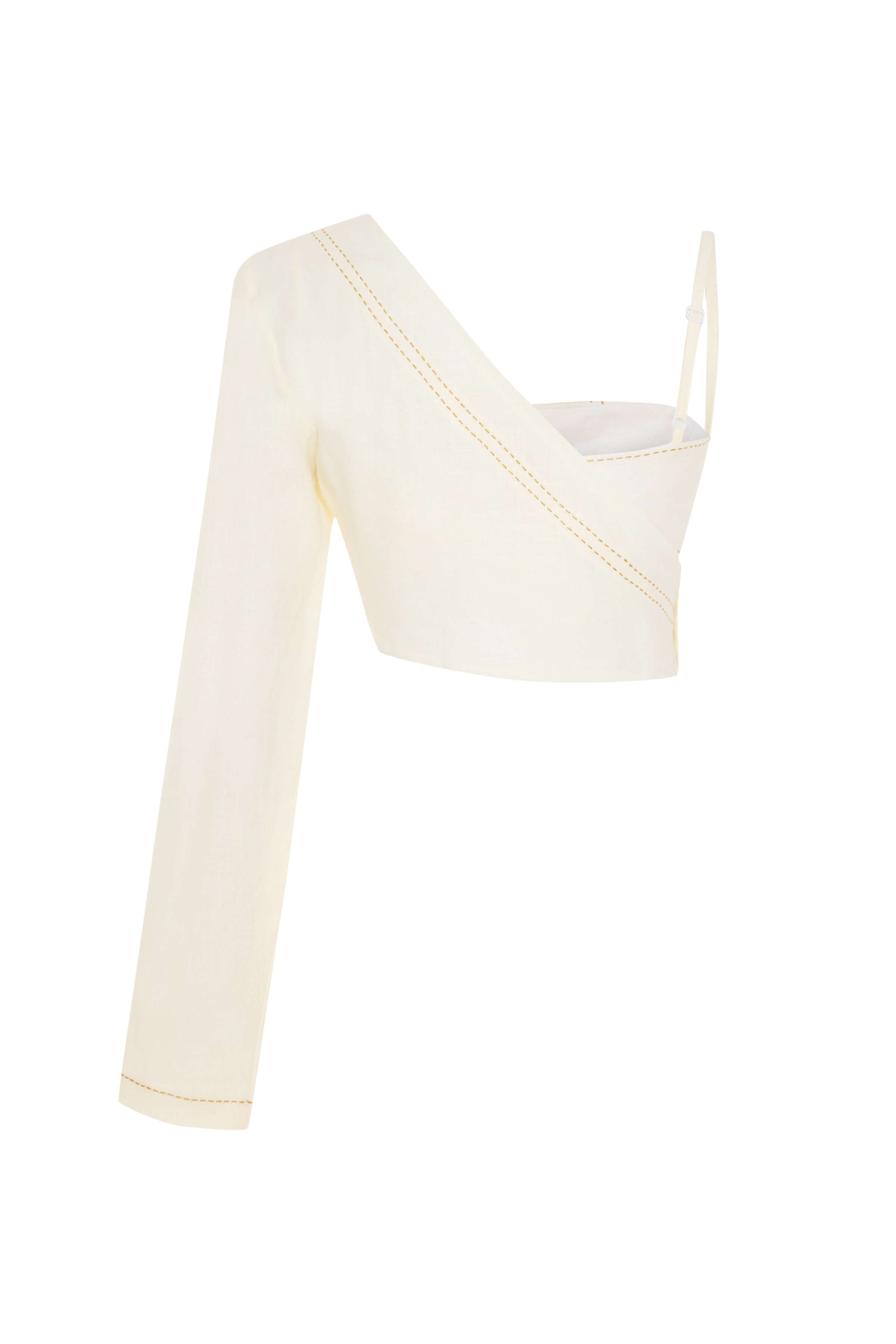 JENDUE Radiant Crop - Asymmetric One-Sleeve Linen Top 2
