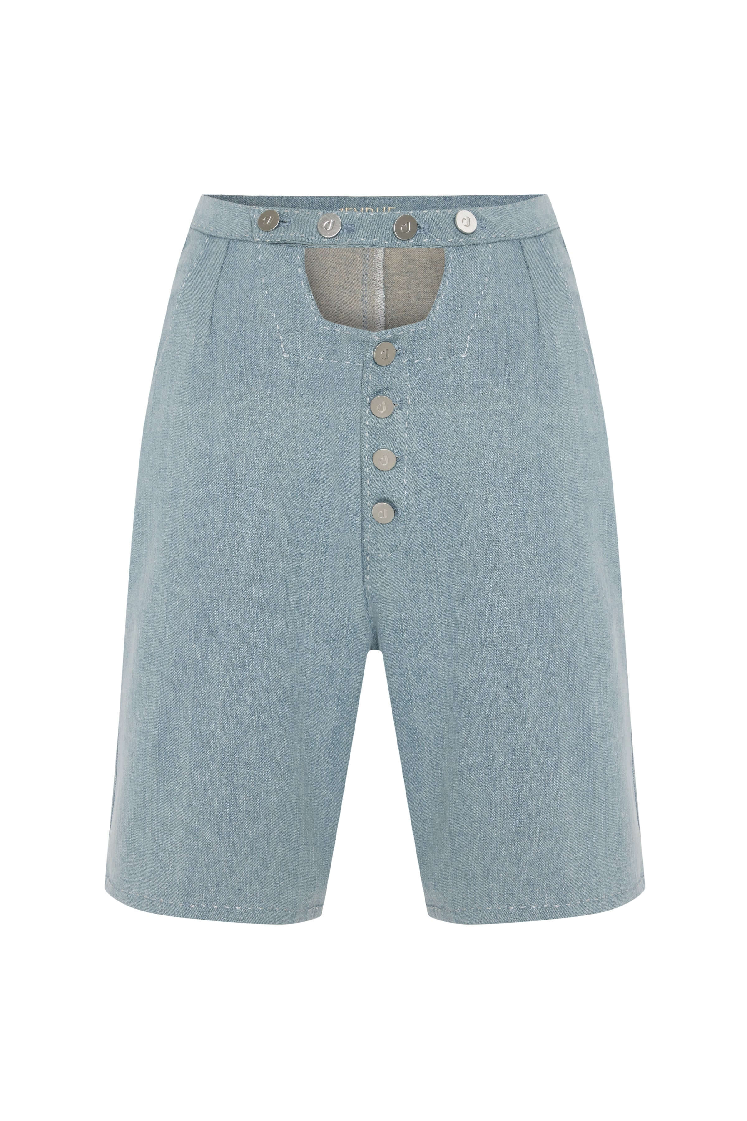 JENDUE Stormbringer Light Blue Denim Cut-Out Shorts 1