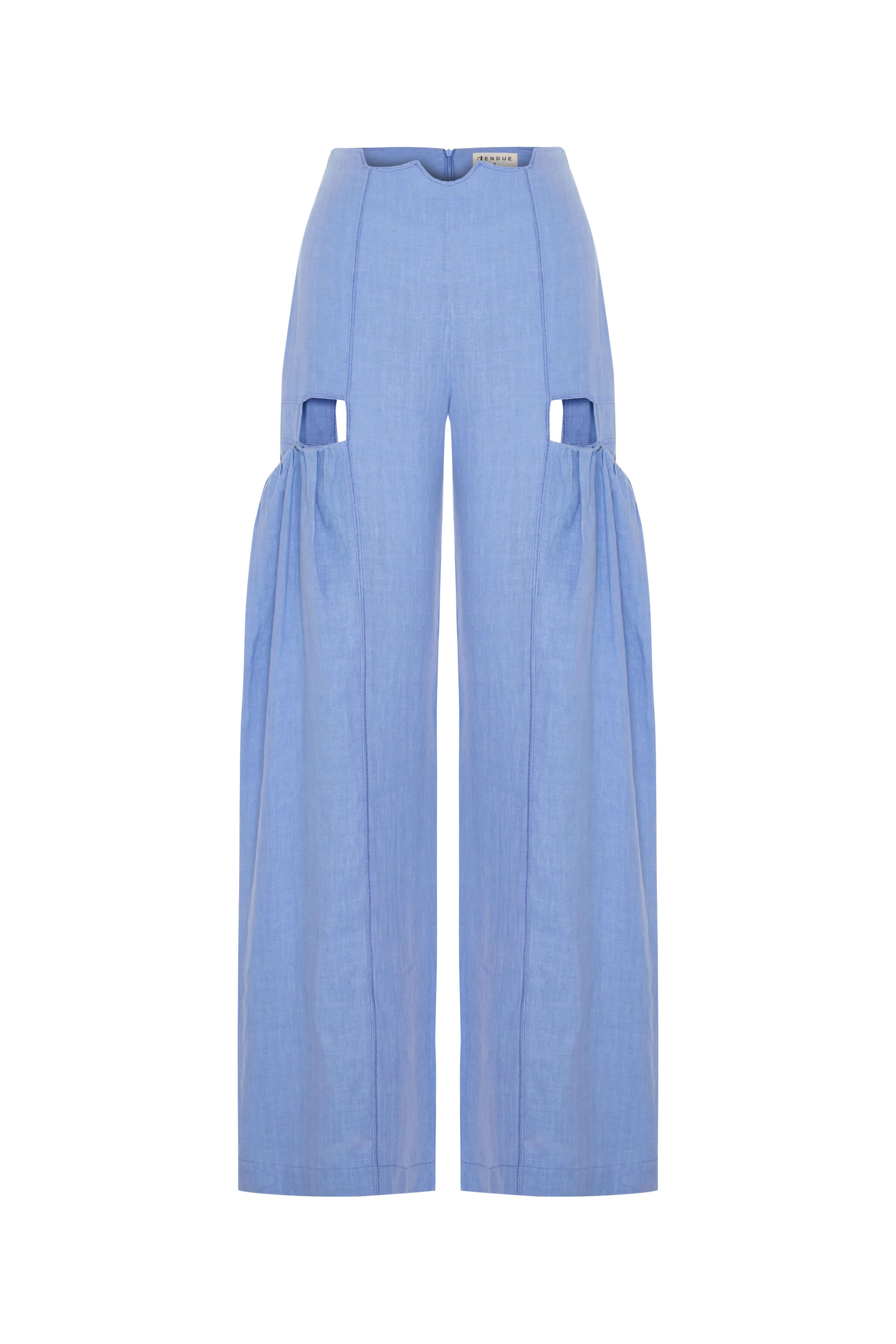 JENDUE Radiosa Sole Trousers - Linen Cut-Out Wide Leg Pants 1
