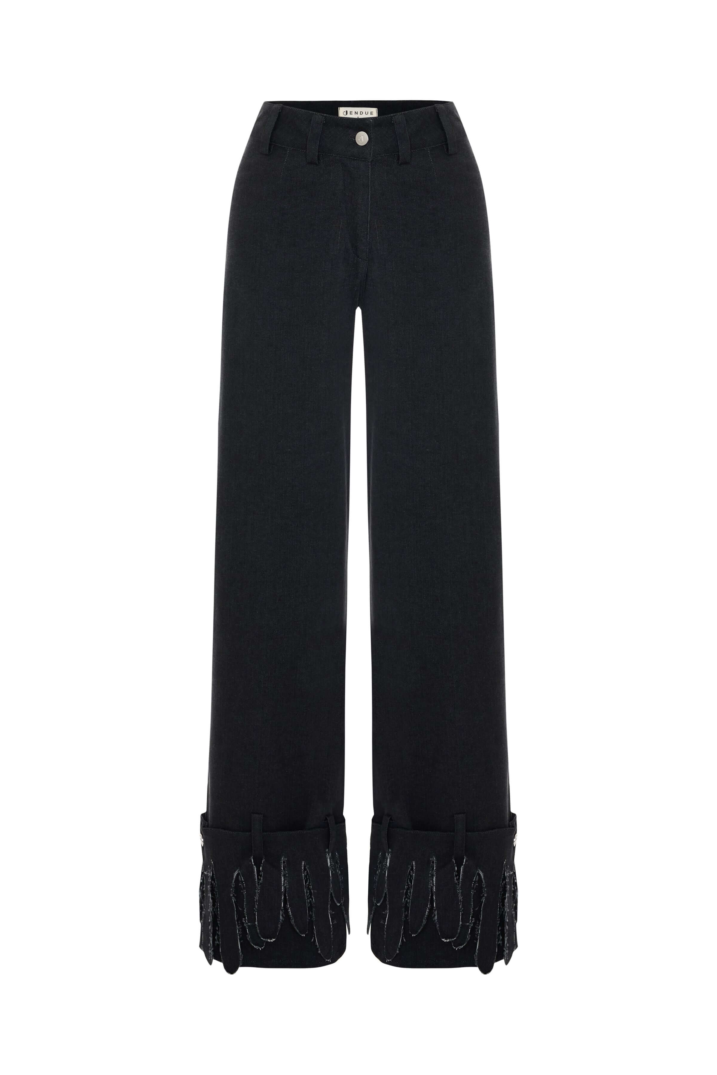 JENDUE Luciano Trousers - Wide-Leg Black Denim Pants 1