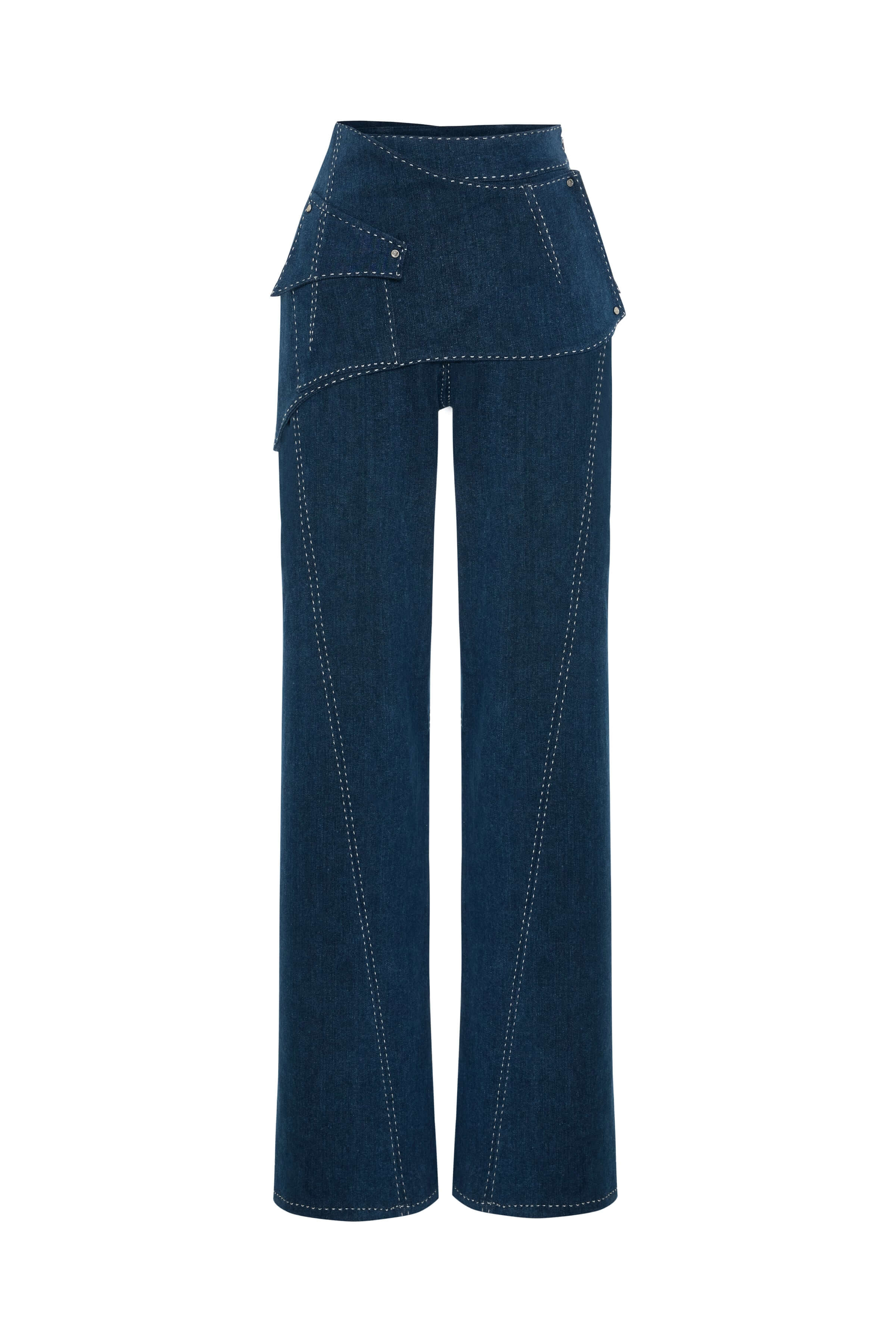 JENDUE Liora Trousers - High-Waist Wide-Leg Denim Pants 1