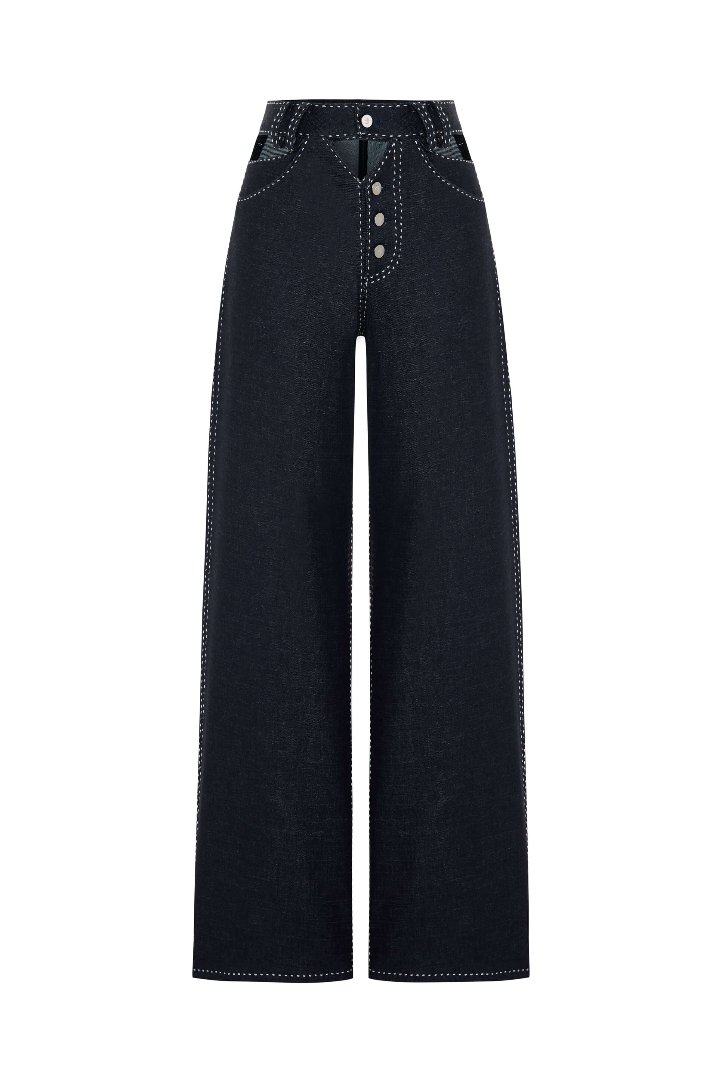 JENDUE Livia Trousers - Wide-Leg High-Waist Navy Denim 1