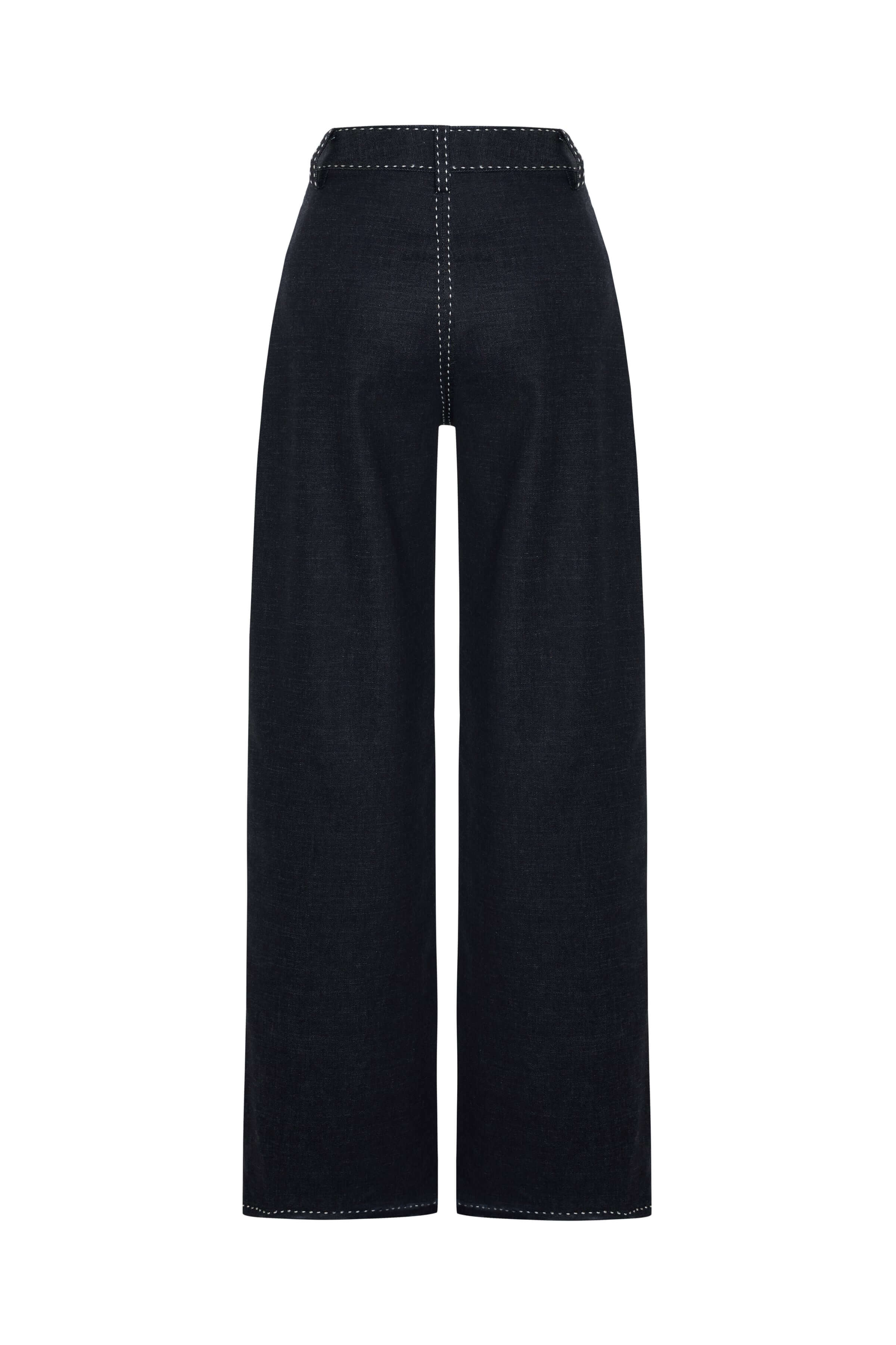 JENDUE Livia Trousers - Wide-Leg High-Waist Navy Denim 2