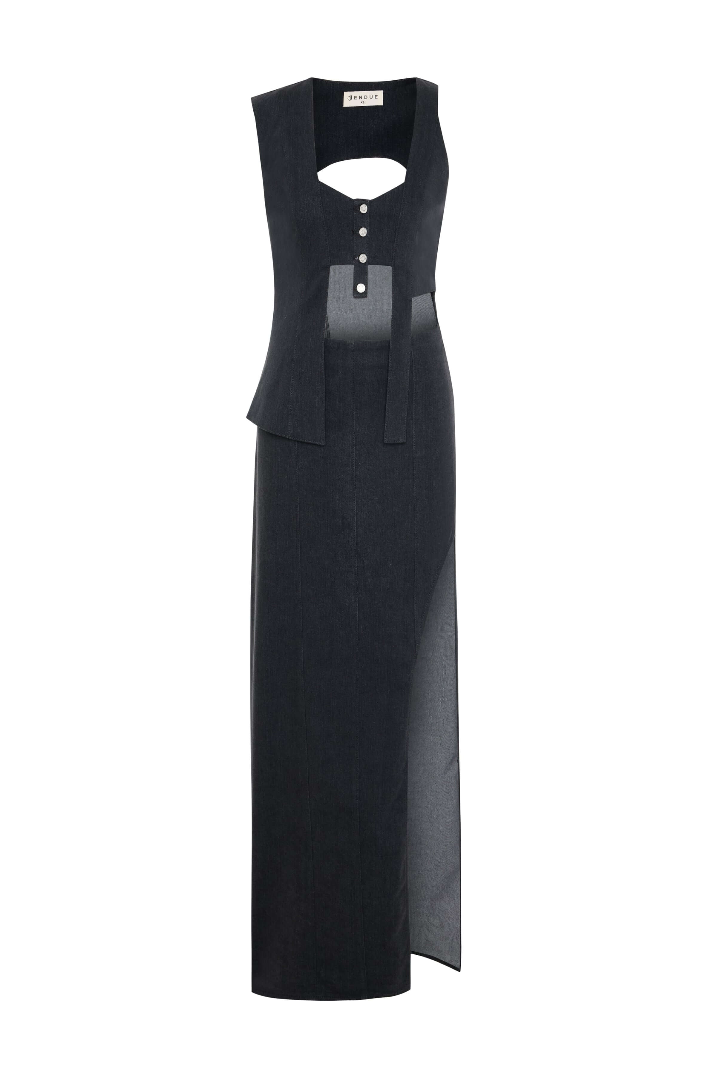 JENDUE Raffinato Dress - Denim Cut-Out Maxi Dress 1