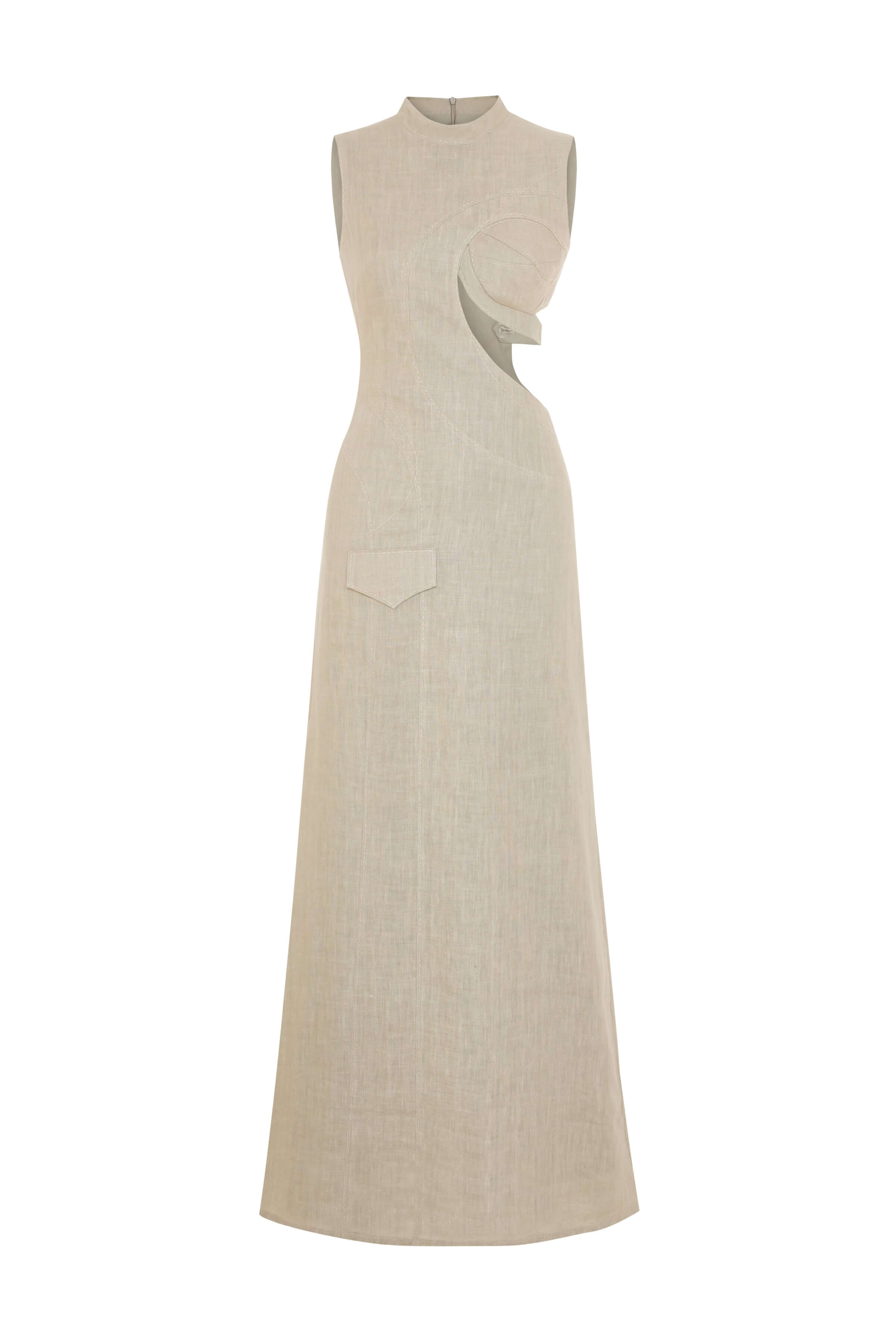 JENDUE Soul Flame Dress - Avant-Garde Linen Maxi Cut-Out 1
