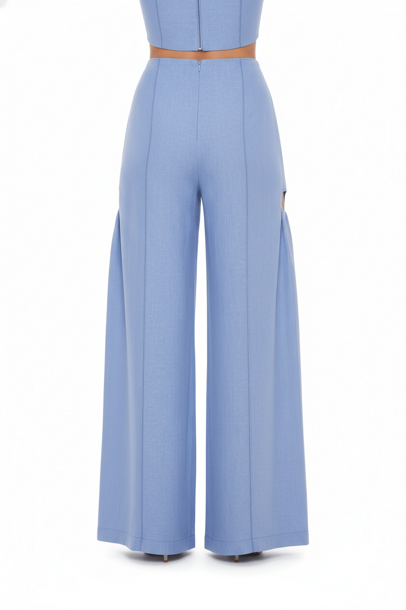 JENDUE Radiosa Sole Trousers - Linen Cut-Out Wide Leg Pants 6