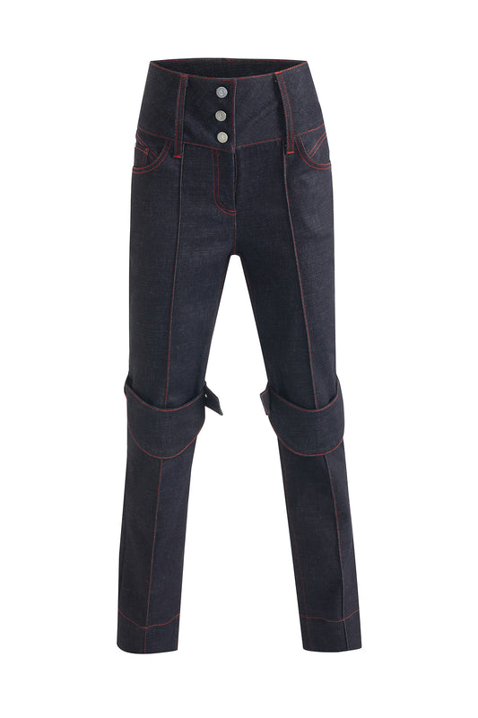 Davidson High Waisted Jeans With Knee Details