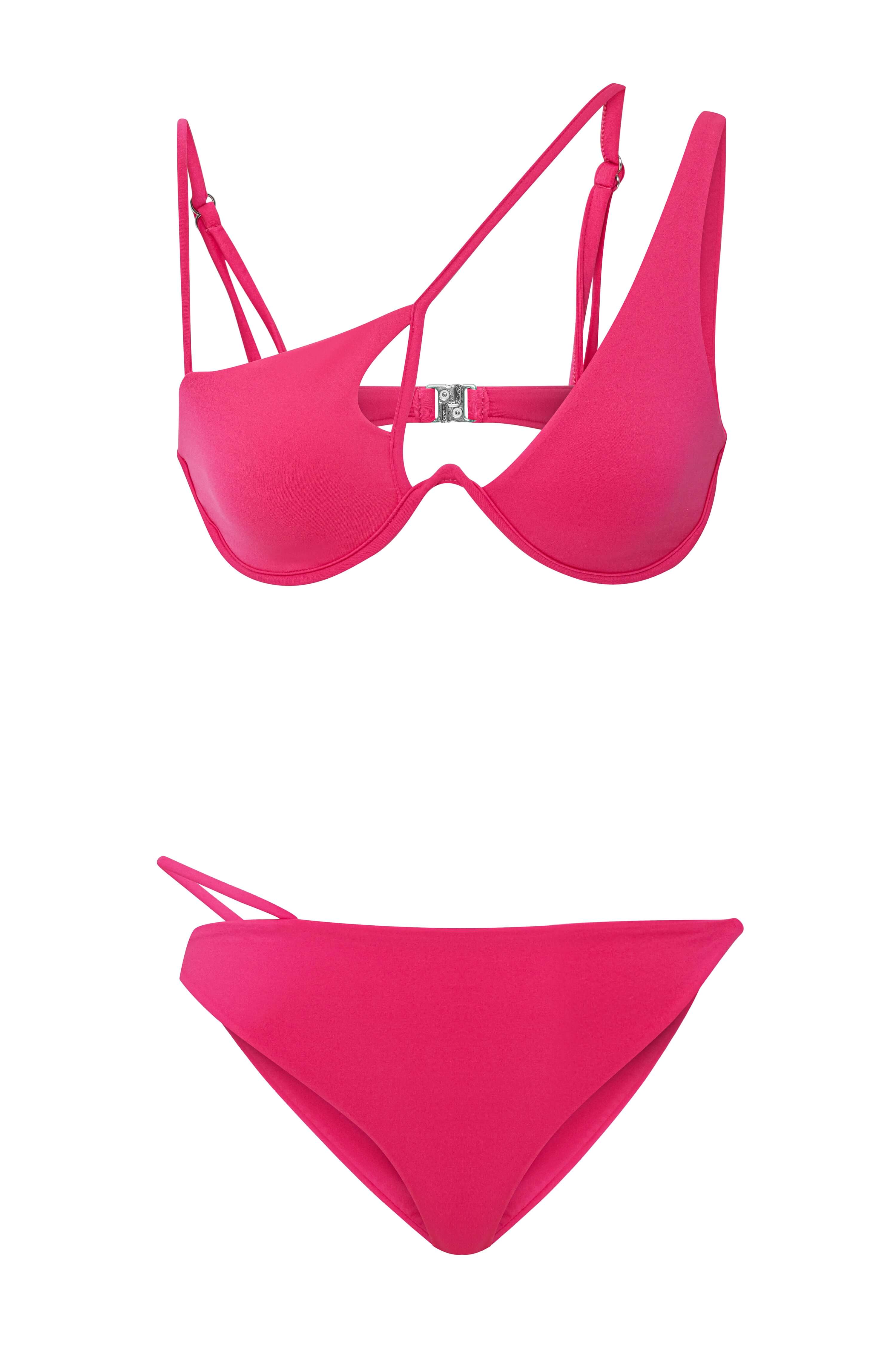 JENDUE chic pink swimwear set, featuring a modern cut-out detail on the top.