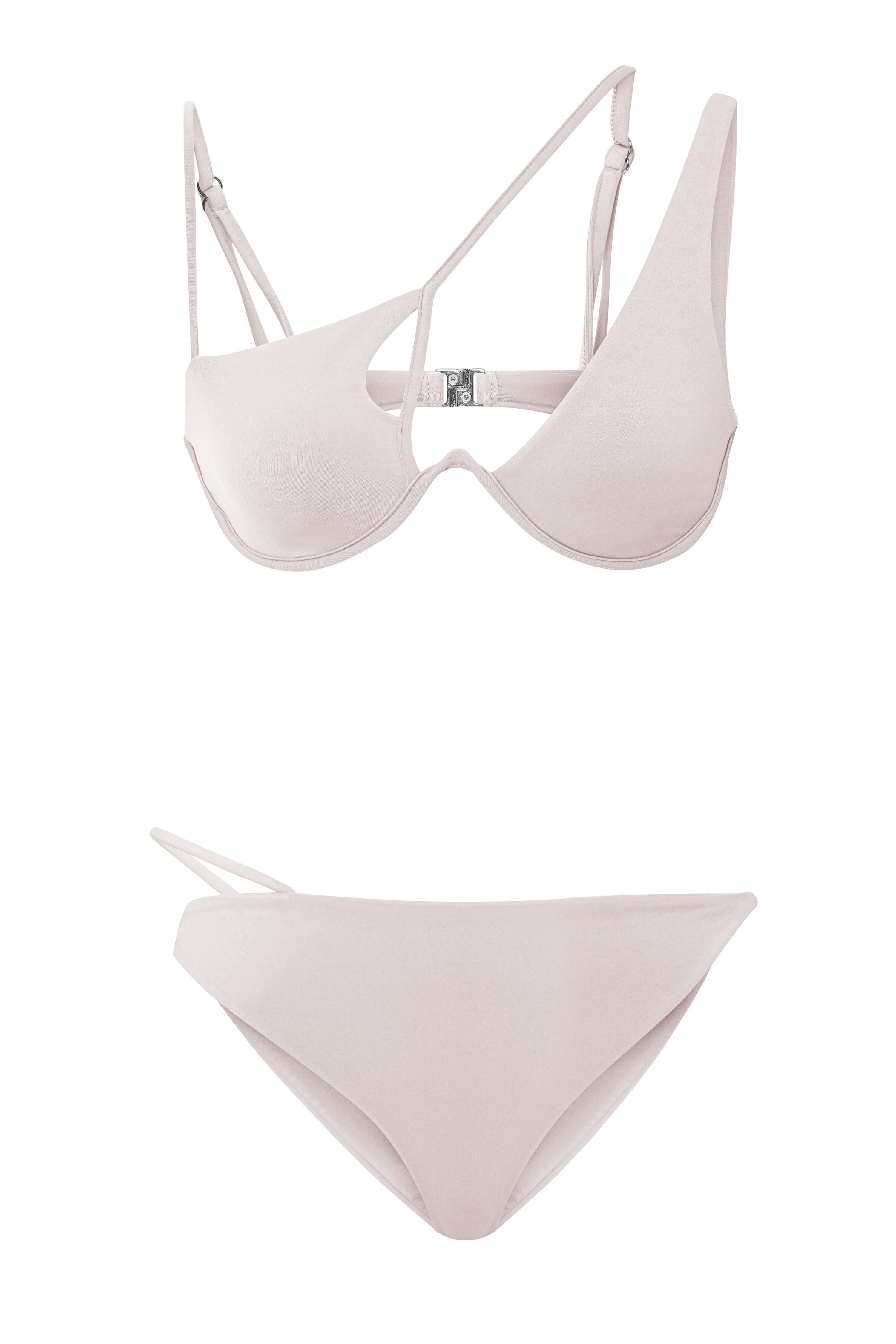 JENDUE beige asymmetric bikini: stylish, unique one-shoulder top, high-waisted bottom.