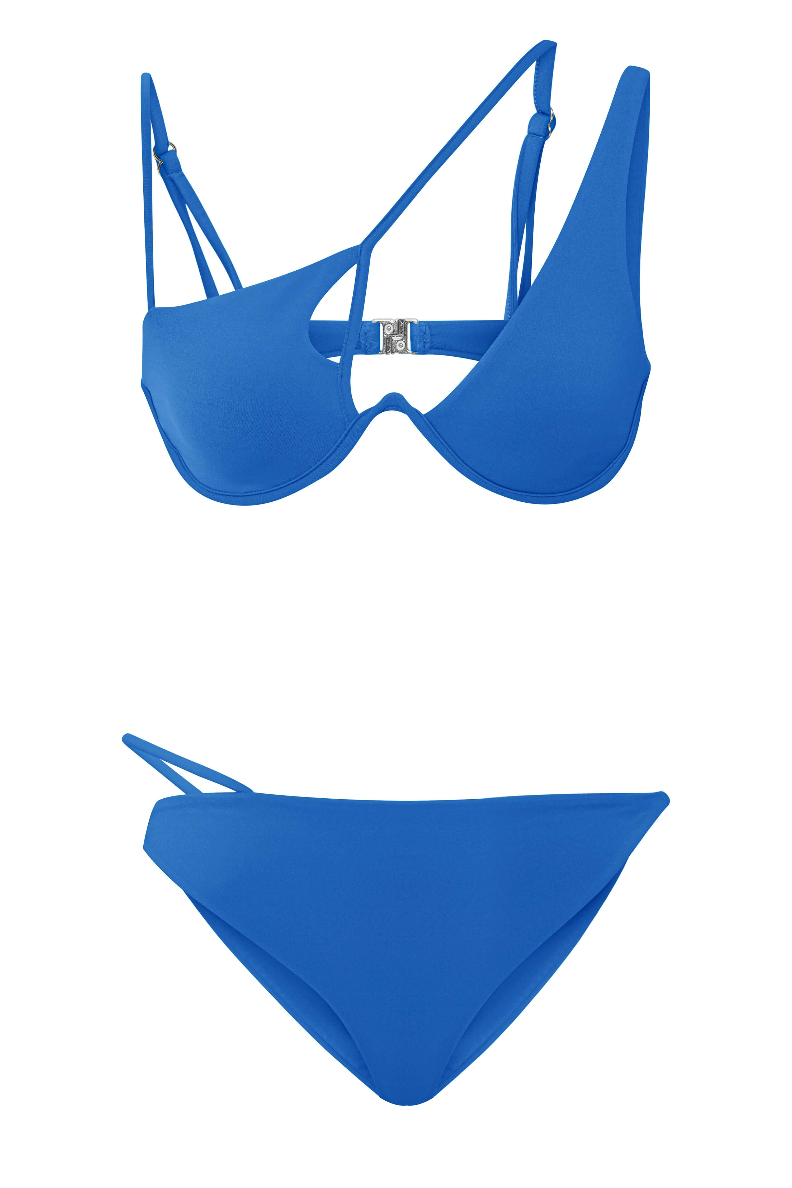 JENDUE trendy blue swimsuit: asymmetrical top, flattering fit, and a bold, contemporary design.