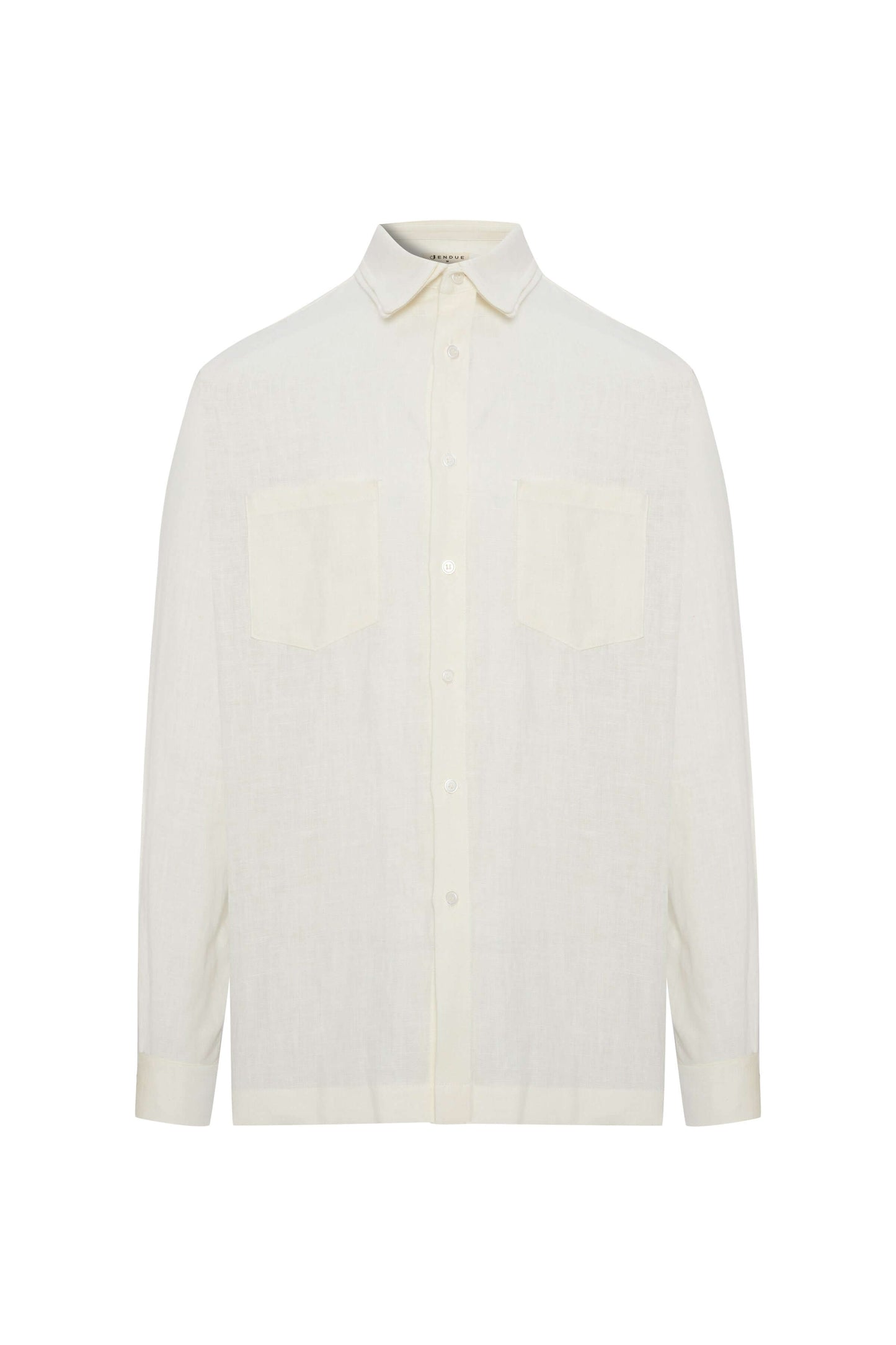 JENDUE white denim linen shirt: relaxed fit, lightweight, and breathable for comfort.