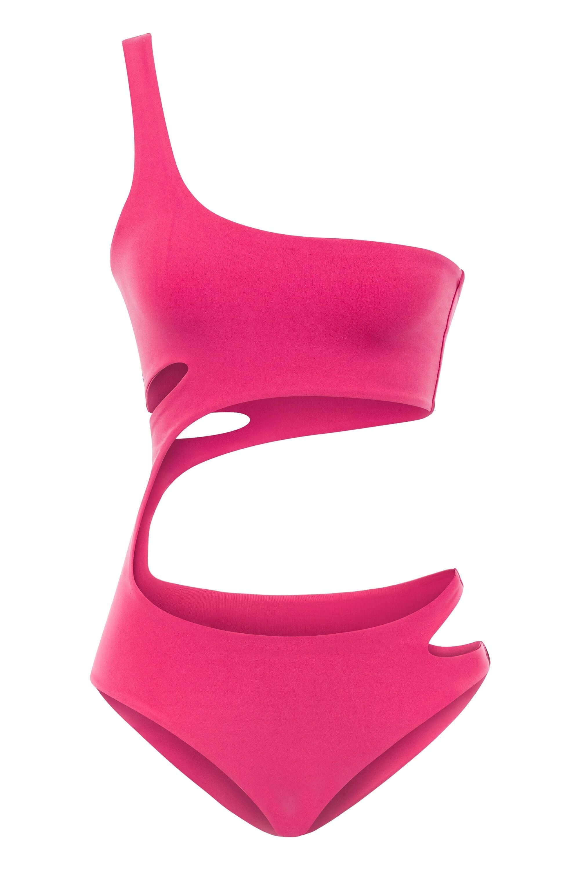 JENDUE pink one-shoulder monokini: stylish, with daring side cut-outs and a high leg.