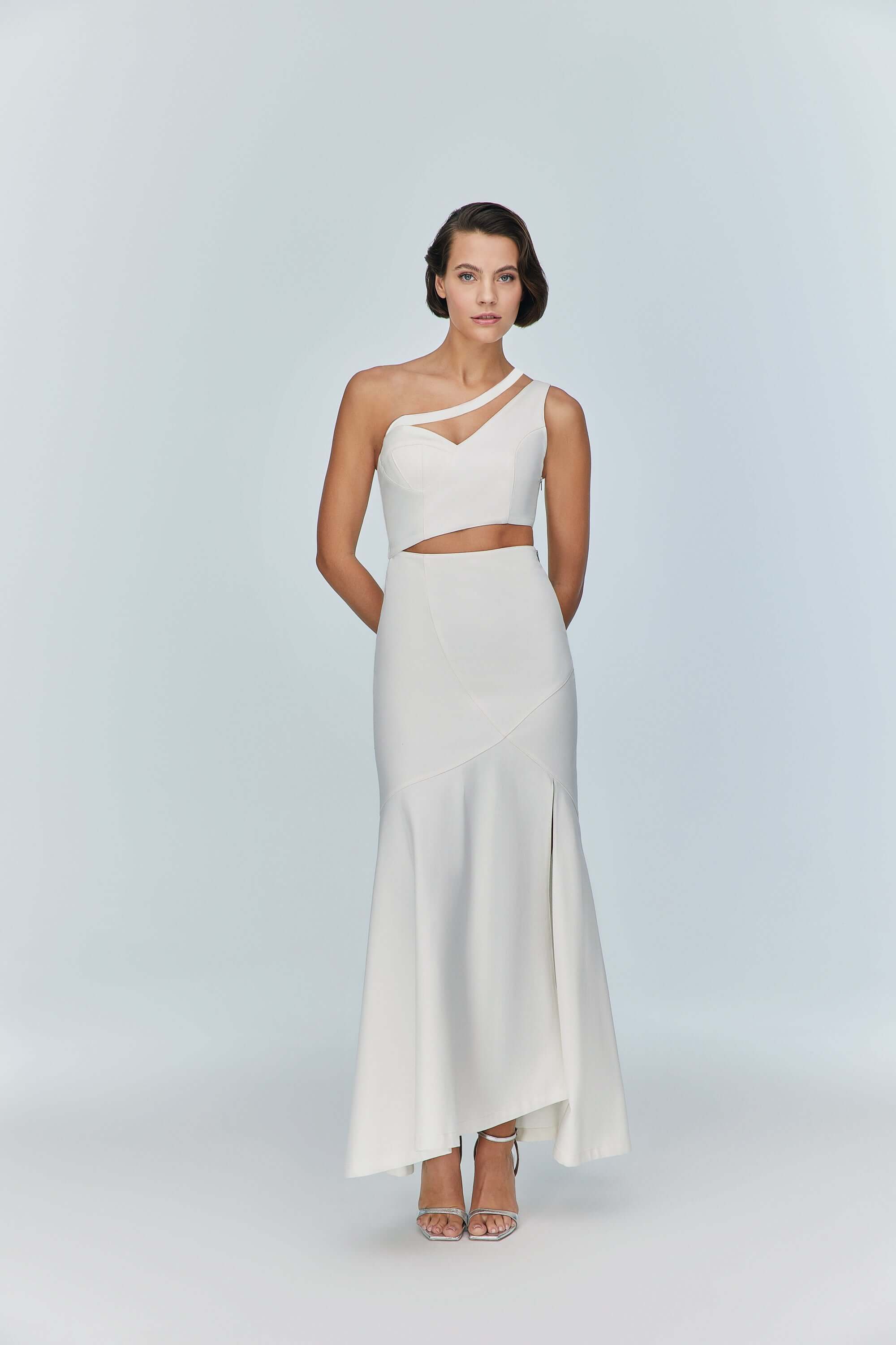 Ron Asymmetric White Denim Maxi Dress