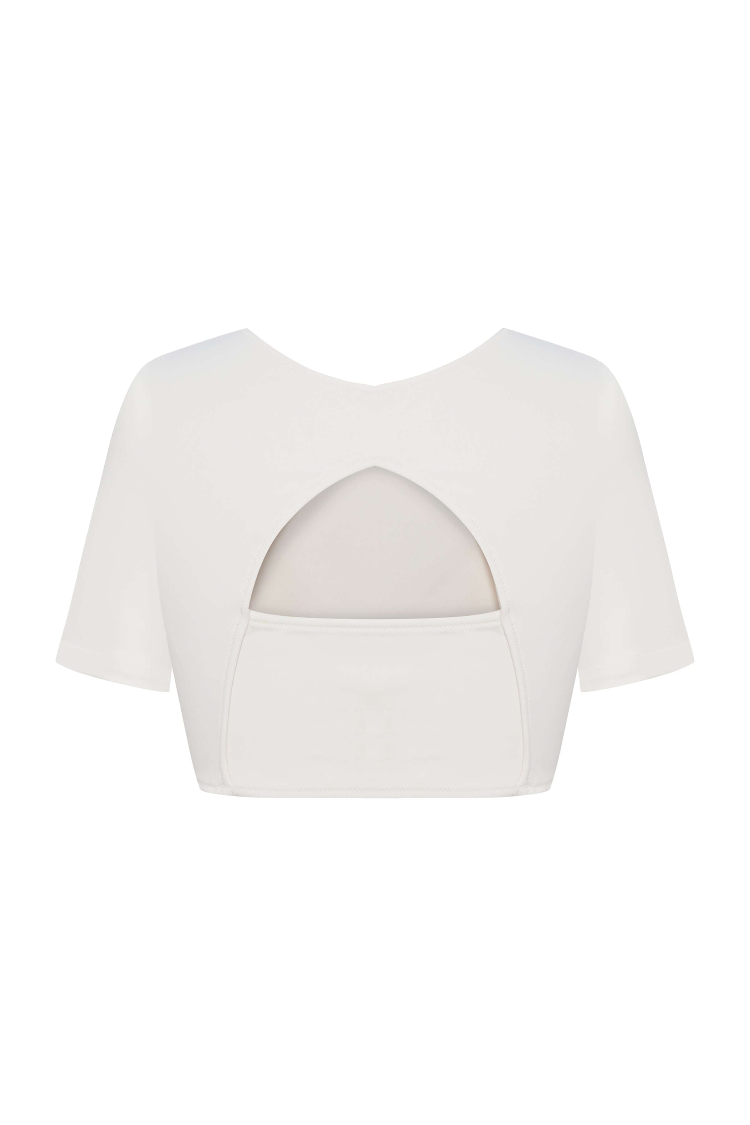 JENDUE white crop top: stylish, comfy, with a unique keyhole cut-out back.
