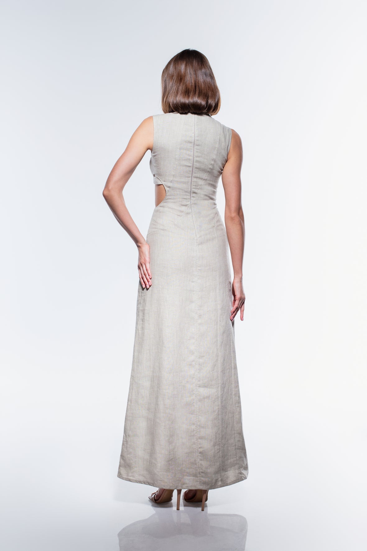 JENDUE Soul Flame Dress - Avant-Garde Linen Maxi Cut-Out