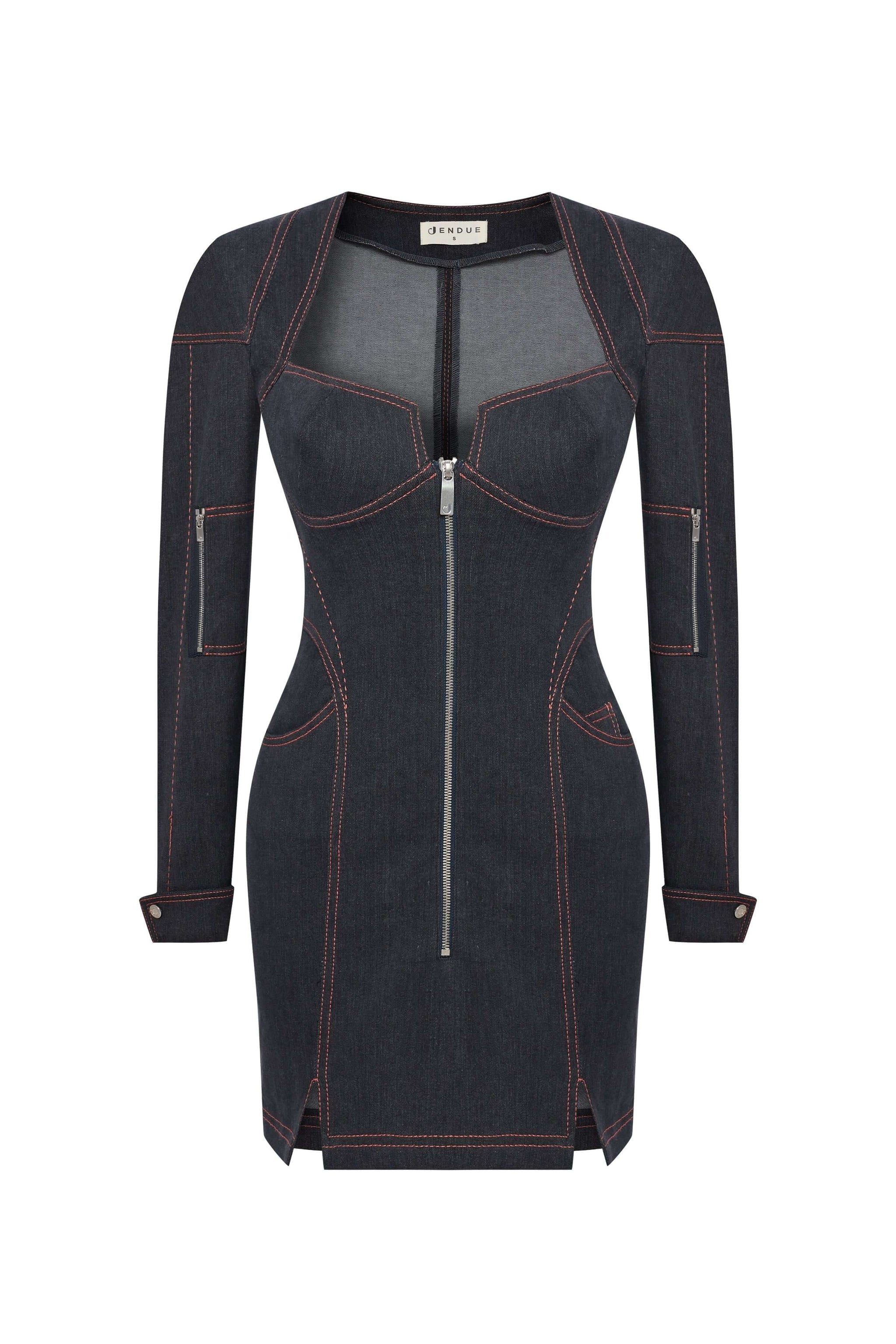 JENDUE Zeitgeist Denim Dress - Long Sleeve Jean Mini Dress