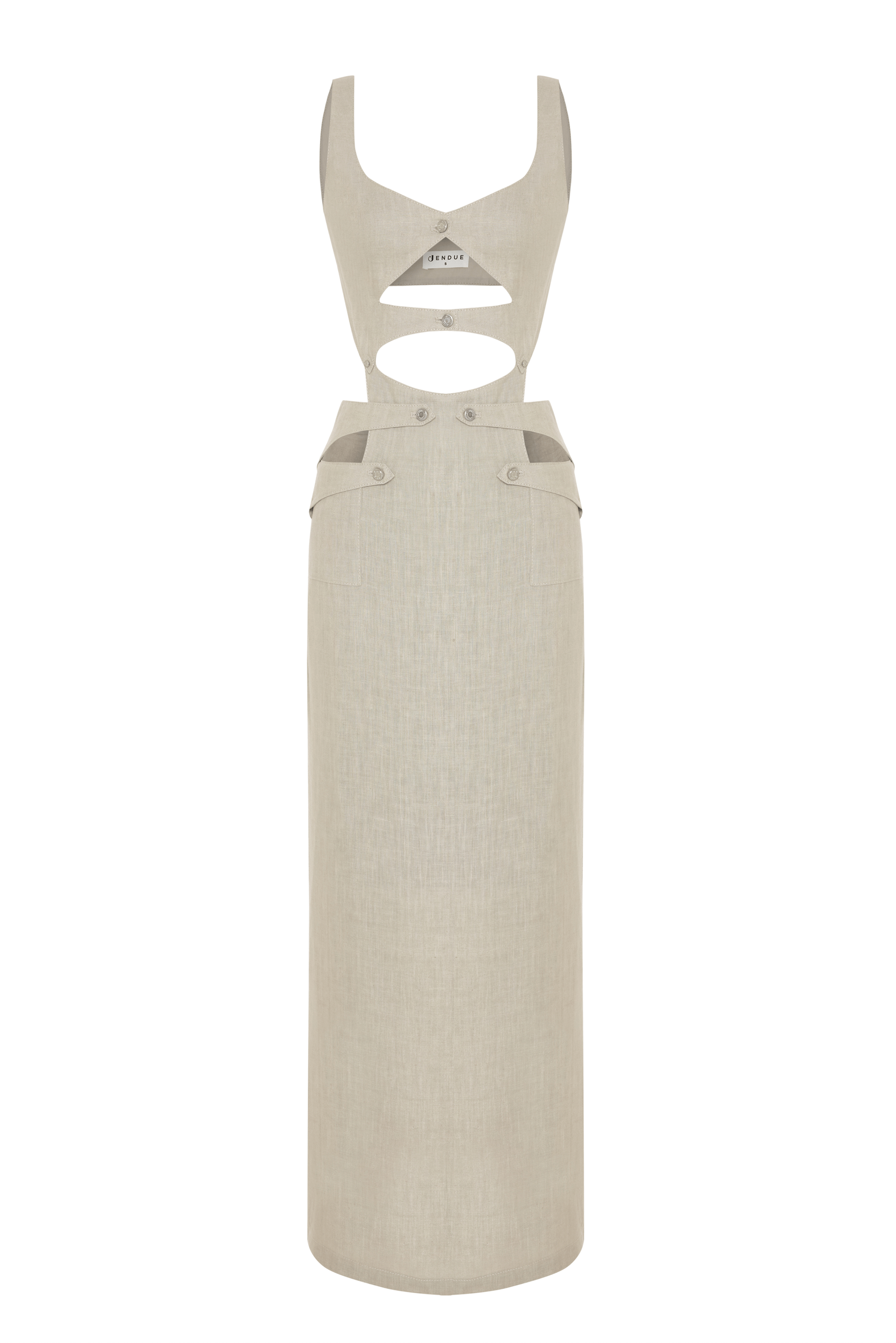 JENDUE Noe Linen Dress - Cut-Out Maxi with Button Detail 1