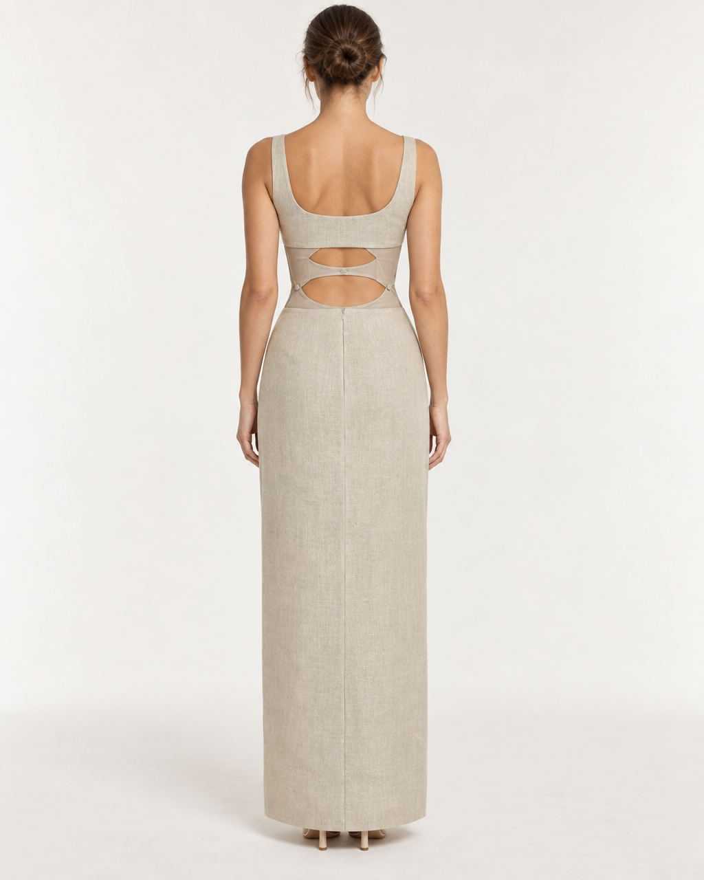 Chiara Dress - Linen Cut-Out Maxi Dress — on-model styling view B