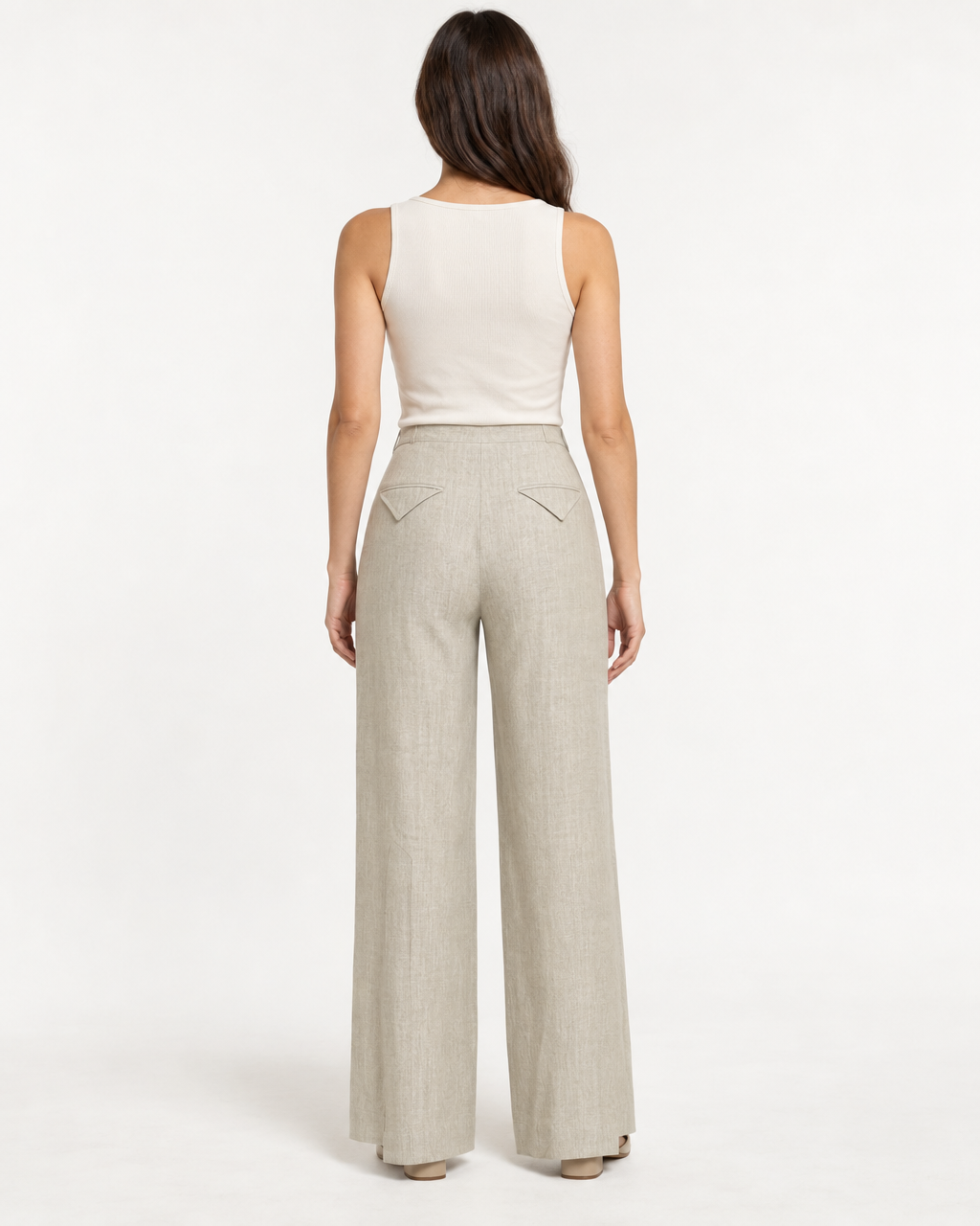 Lia Linen Pants- High-Waist Wide Leg Trousers — on-model styling view B