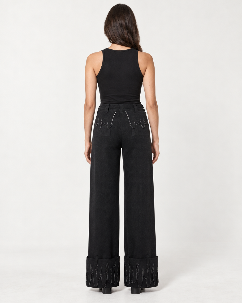 Luciano Trousers - Wide-Leg Black Denim Pants — on-model styling view B