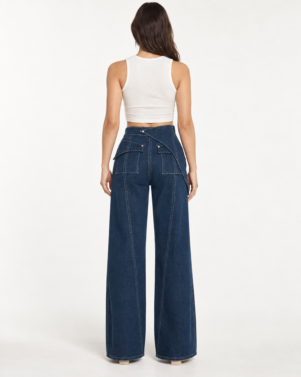 Liora Trousers - High-Waist Wide-Leg Denim Pants — on-model styling view B