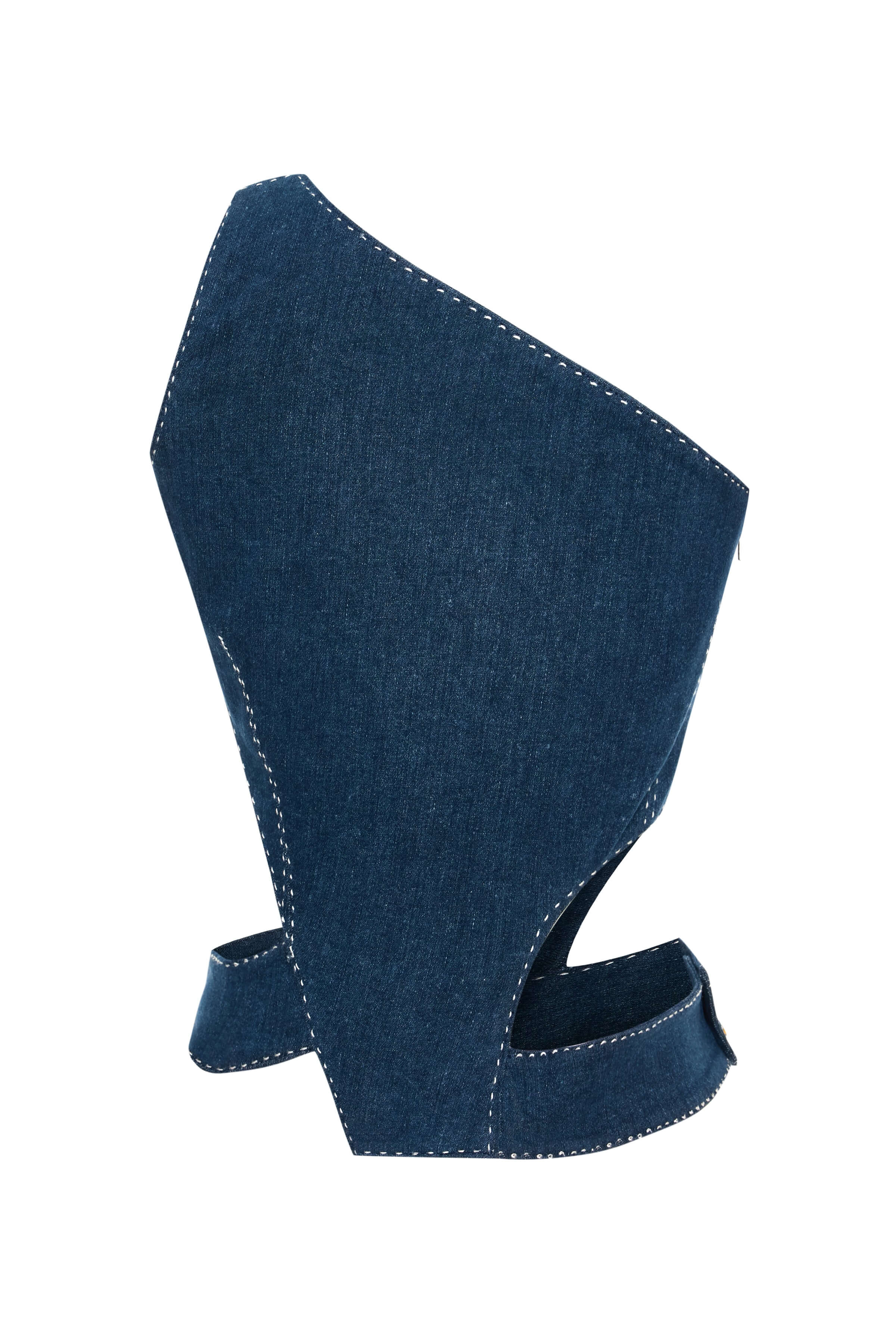 JENDUE Liora Crop Denim One-Shoulder Cutout Top 2