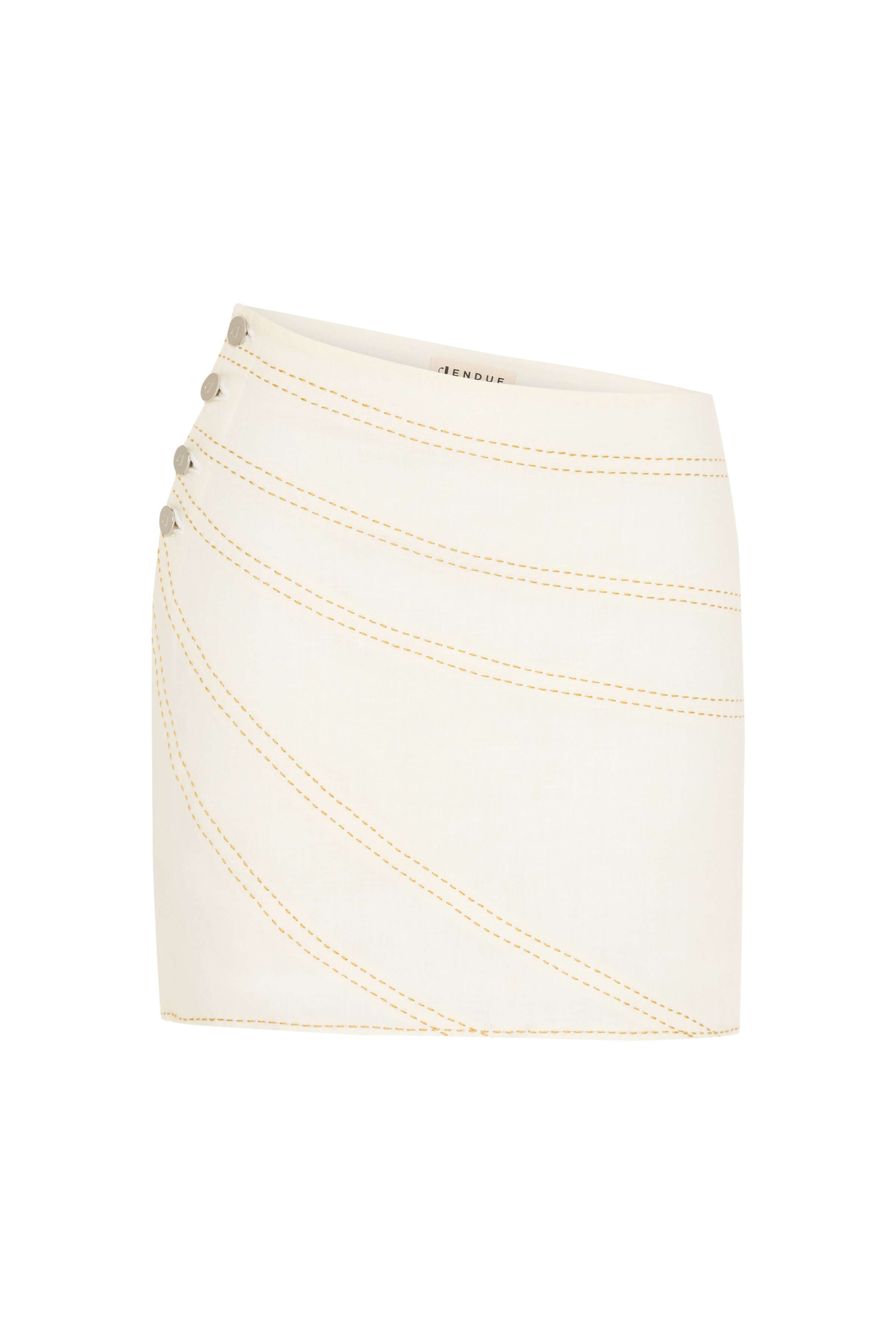 JENDUE Radiant Skirt - Linen Mini Skirt with Gold Stitching 1