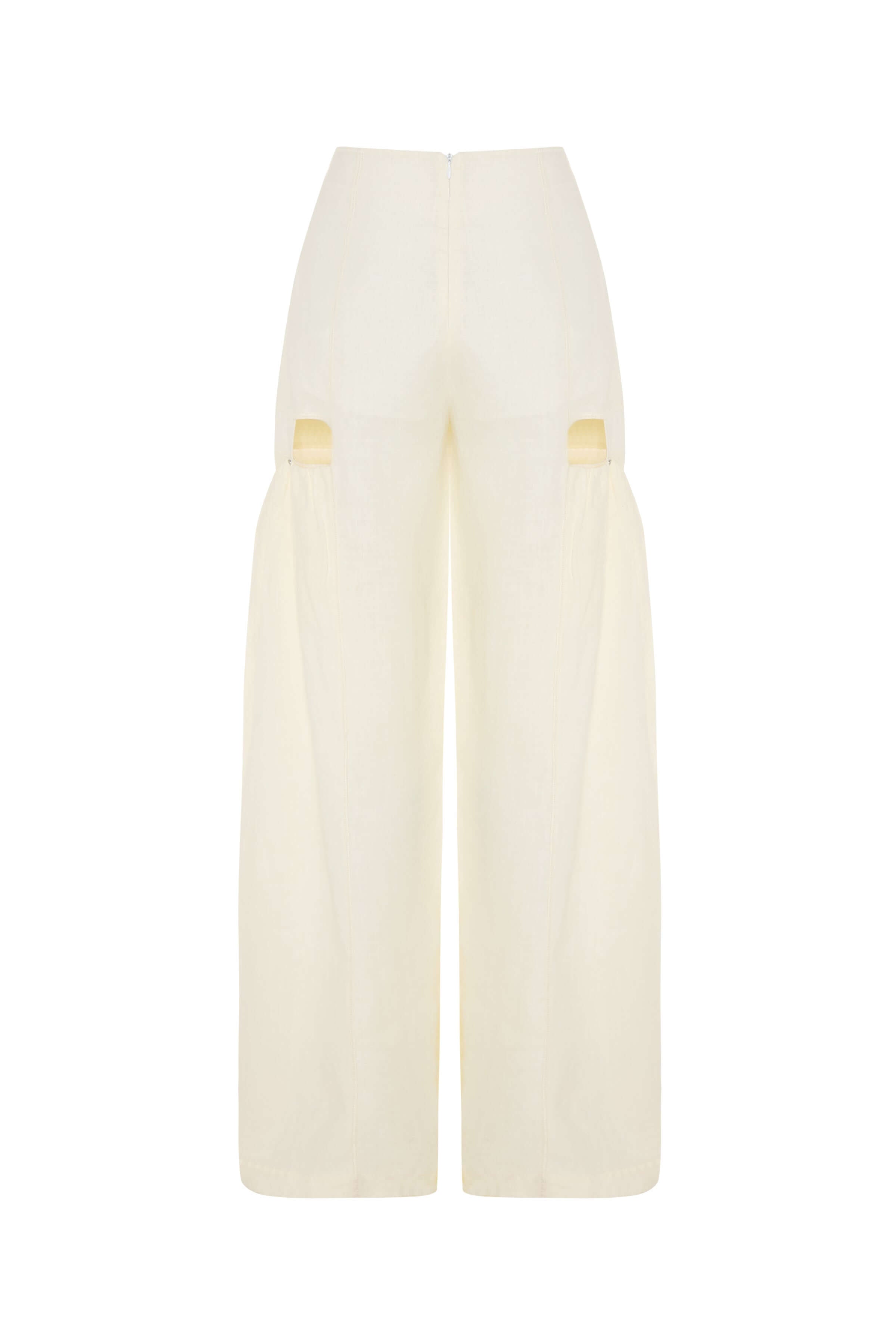 JENDUE Radiosa Sole Trousers - Linen Cut-Out Wide Leg Pants 3