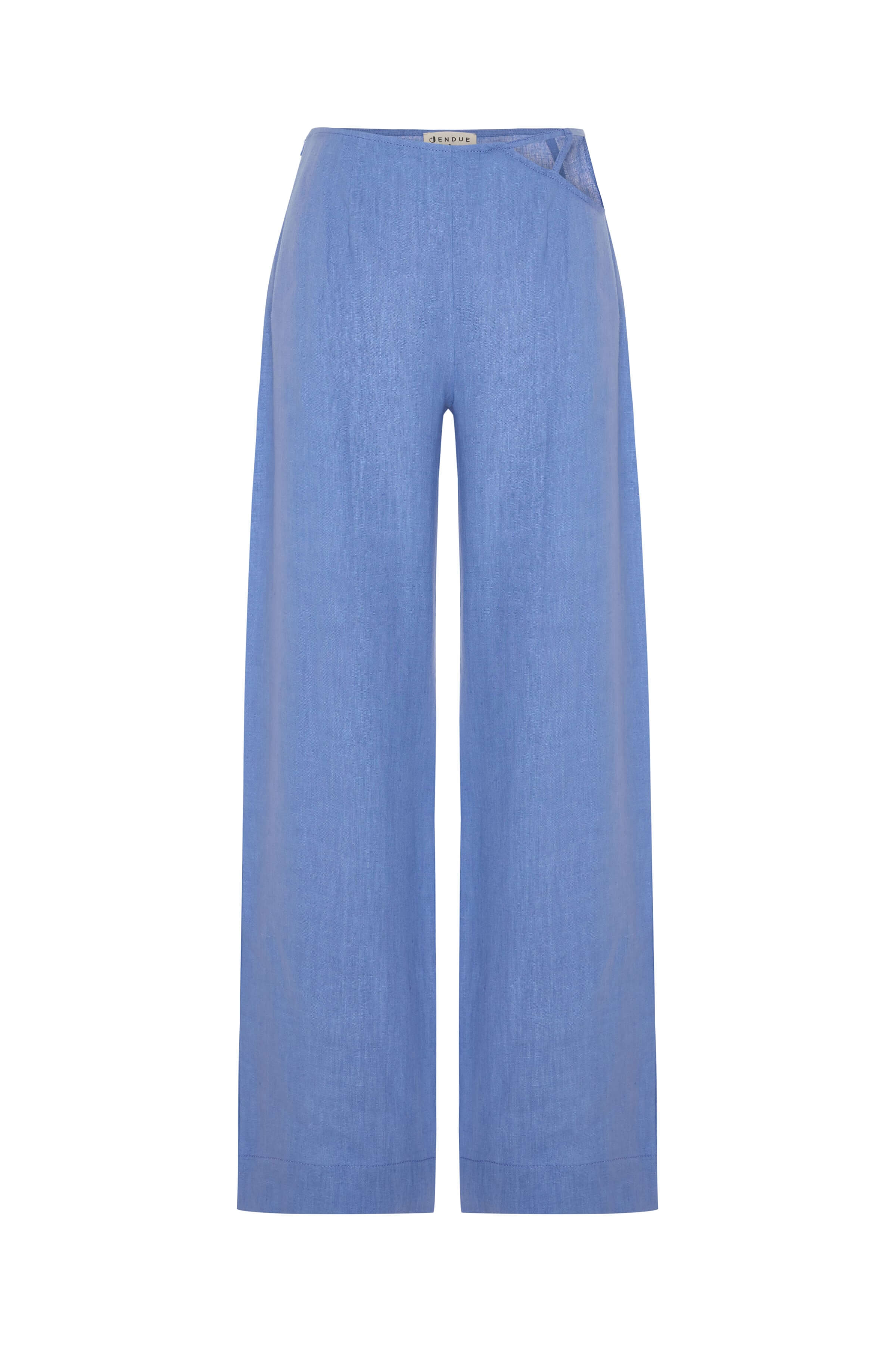 JENDUE Luna Trousers - Blue High-Waisted Wide Leg Pants 1