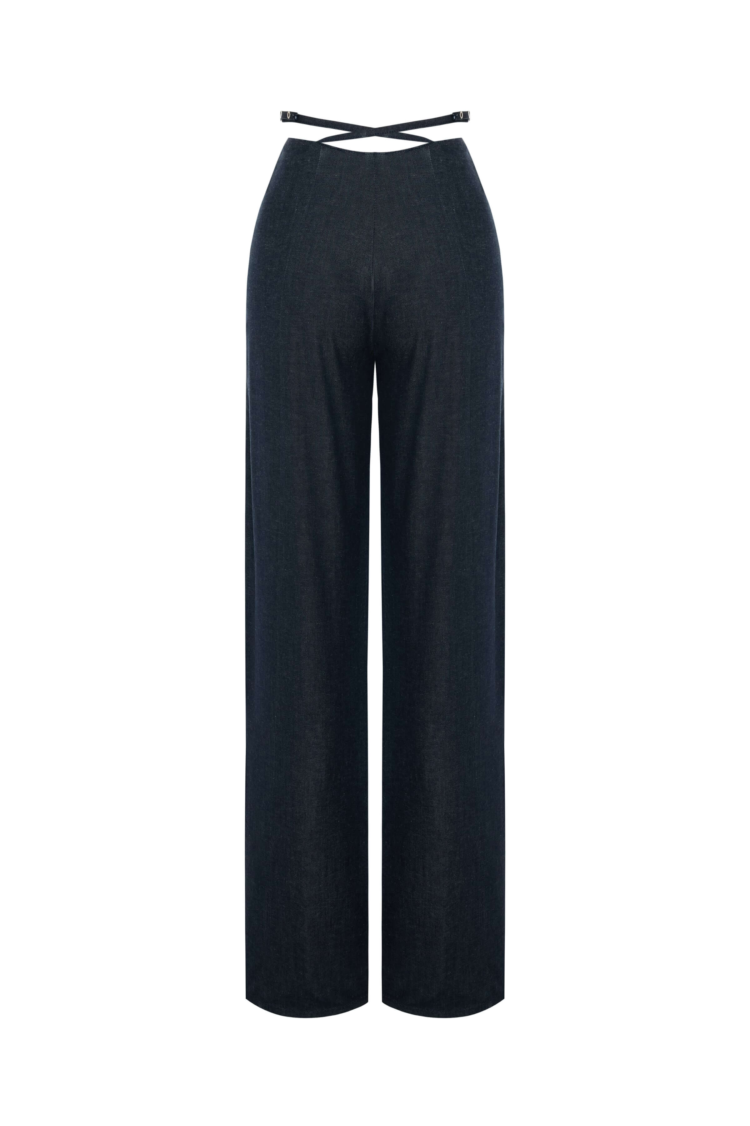 JENDUE Stella Trousers - High-Waist Criss-Cross Denim Pants 2