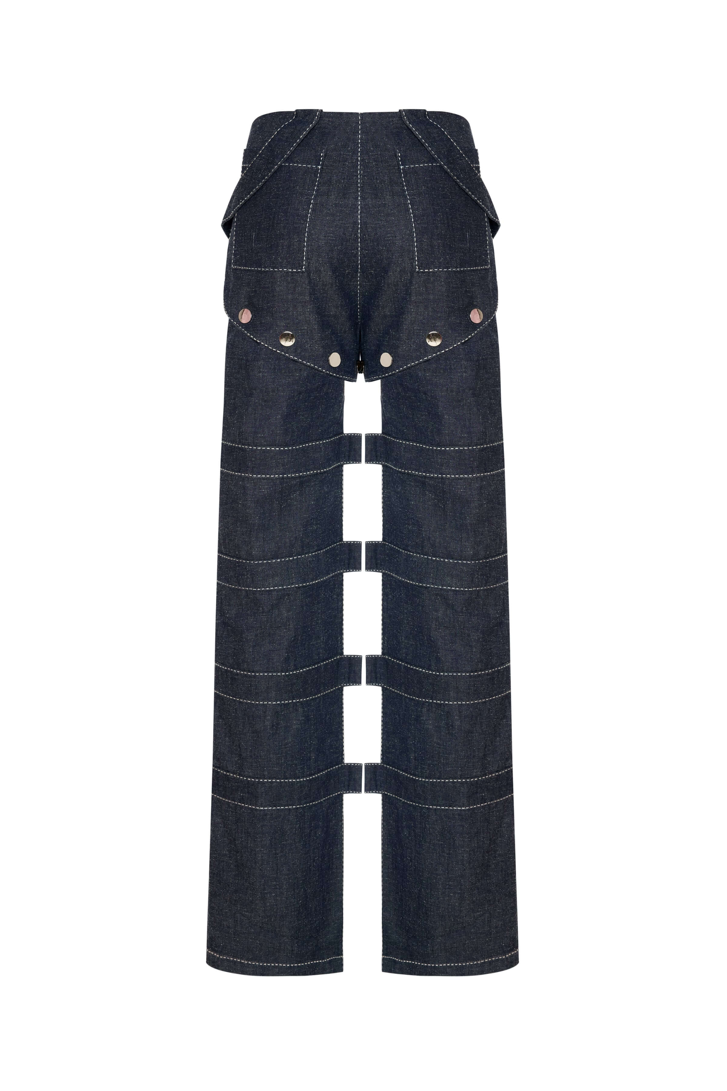 JENDUE Solen Trousers - Avant-Garde Cut-Out Denim Design 2