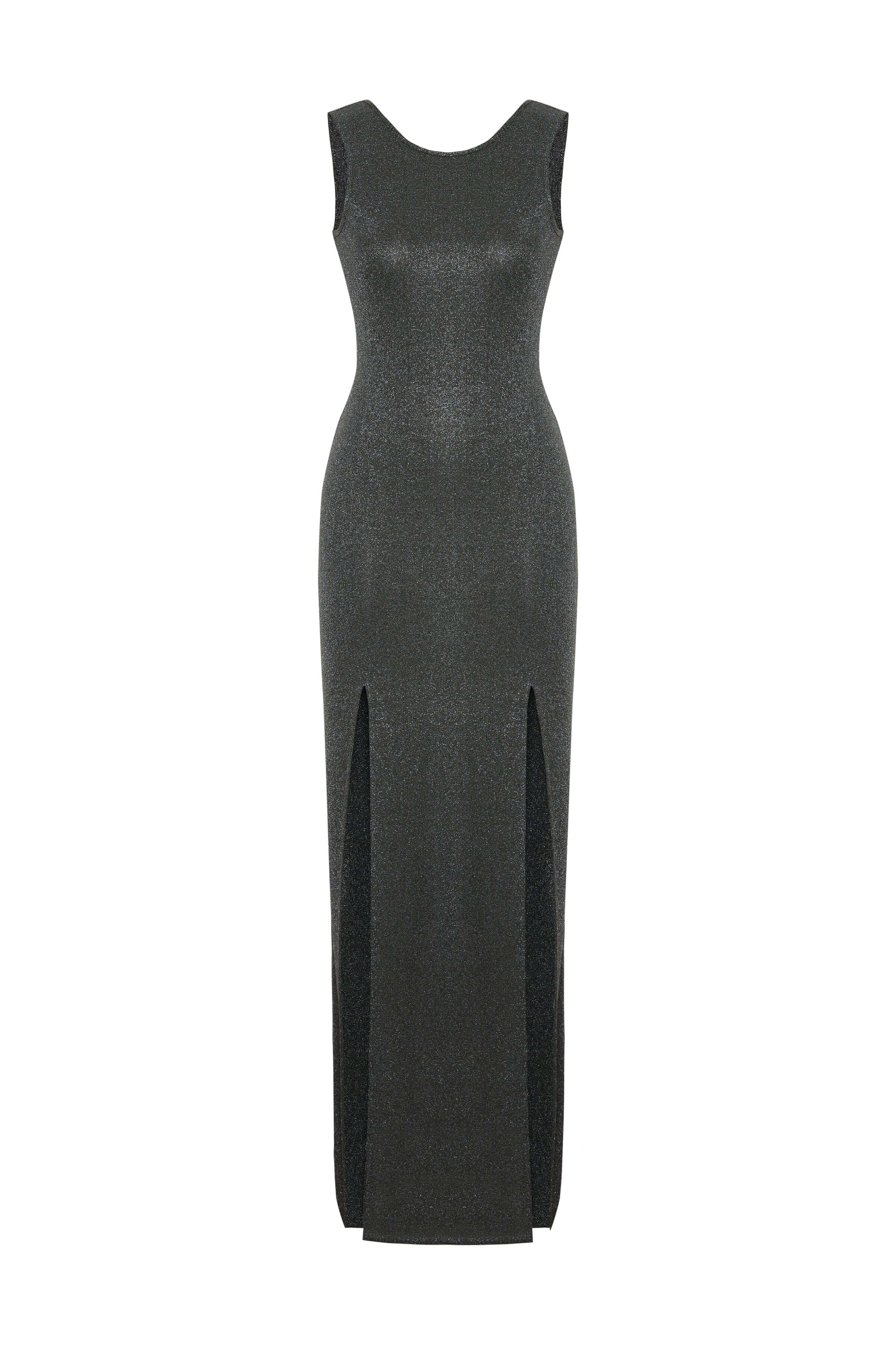 JENDUE Lucenza Dress - Sparkly Sleeveless Maxi with Side Slits 1