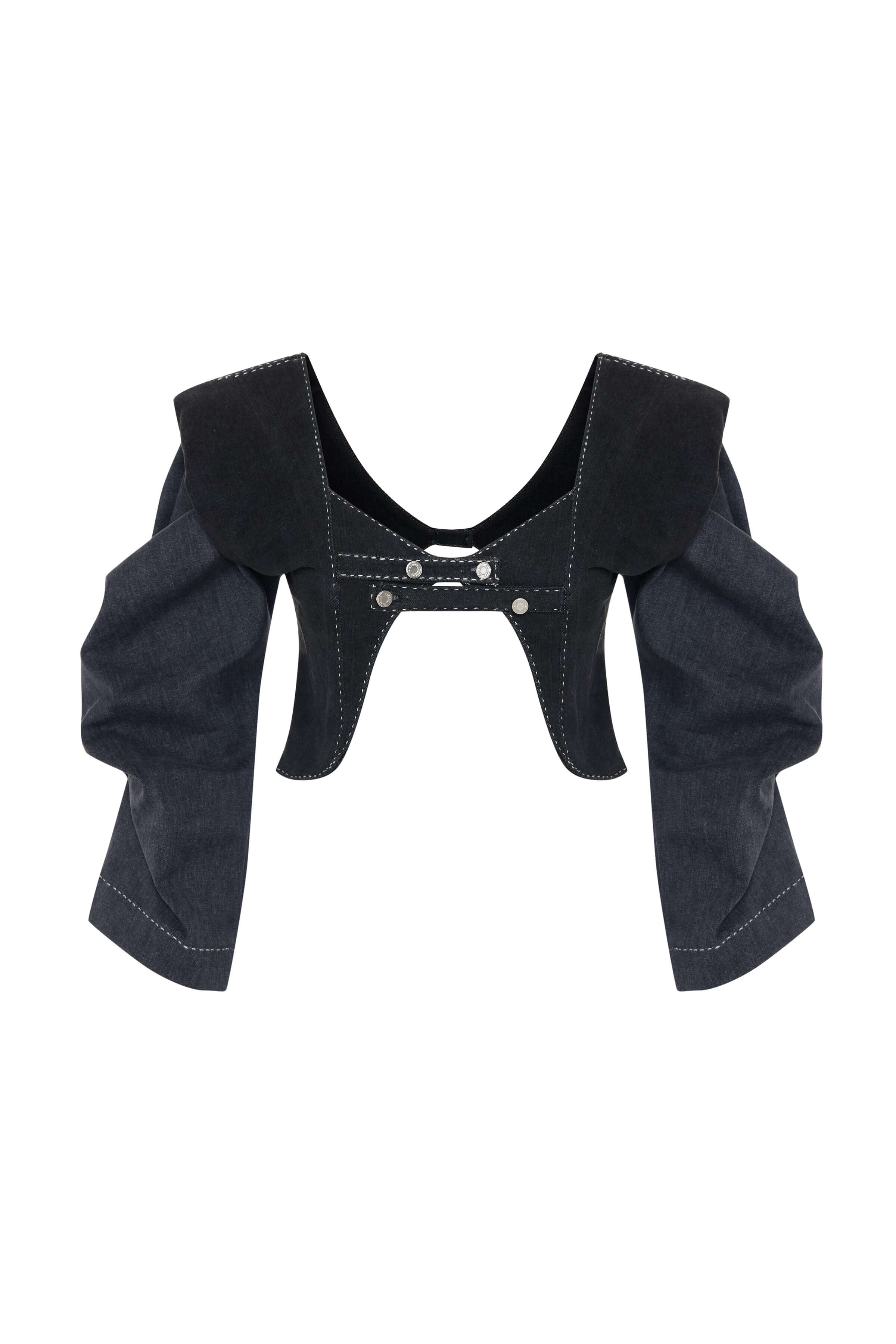 JENDUE Lilia Jacket - Cropped Puff Sleeve Denim Bolero 1