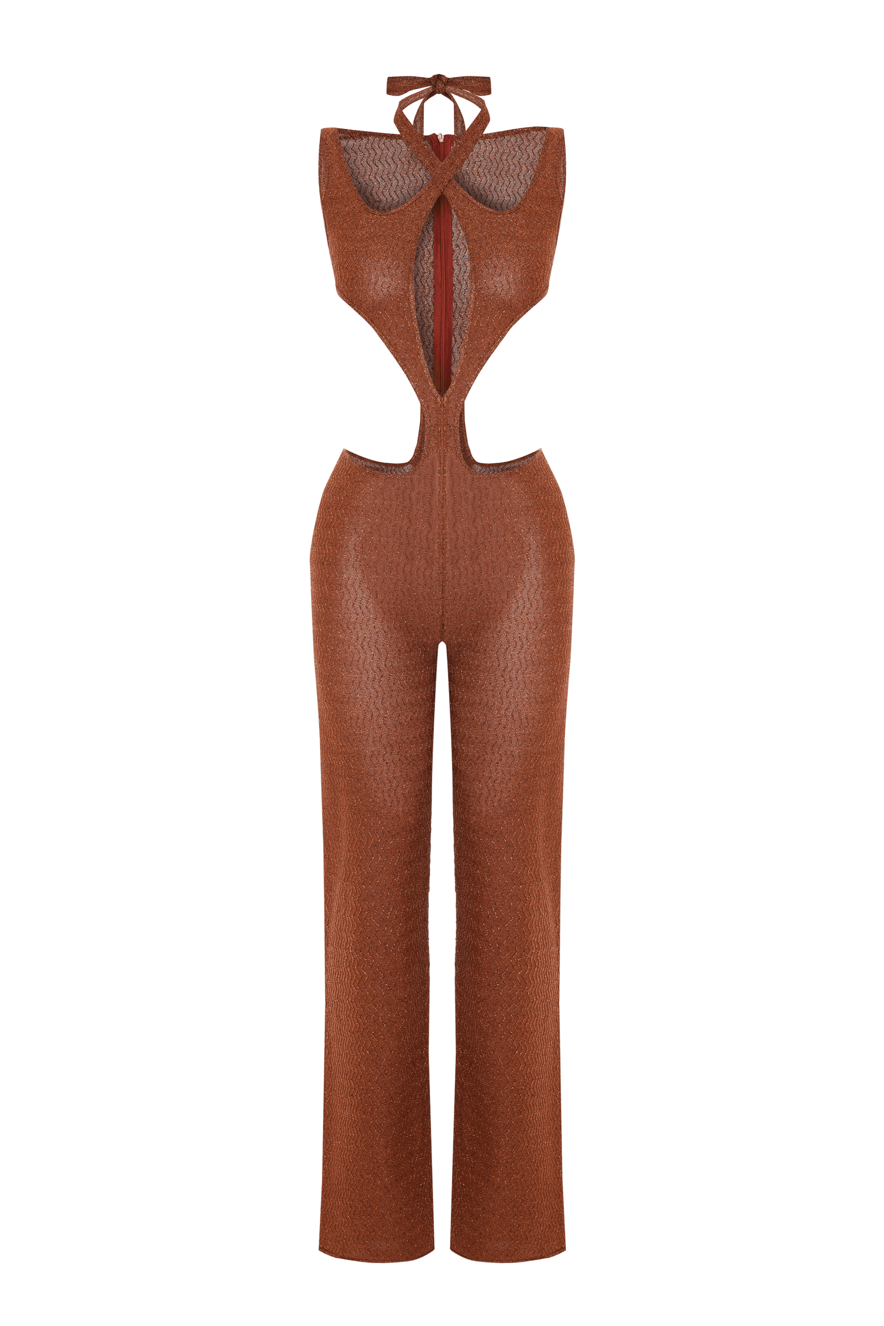 JENDUE Elion Jumpsuit - CutOut Halter Glitter Knit One-Piece 1