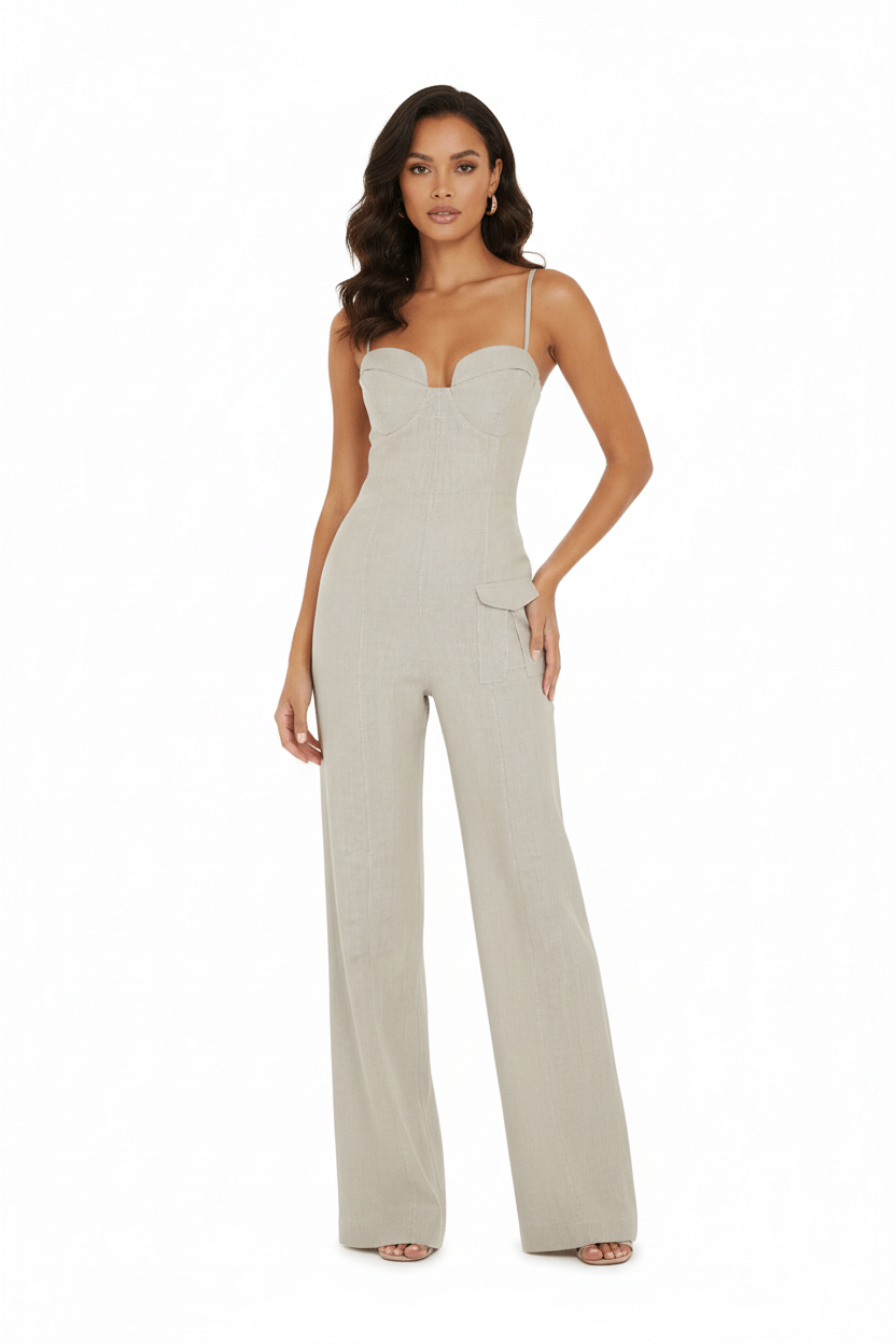 JENDUE Noè Jumpsuit - Linen Bustier Wide-Leg Jumpsuit 3