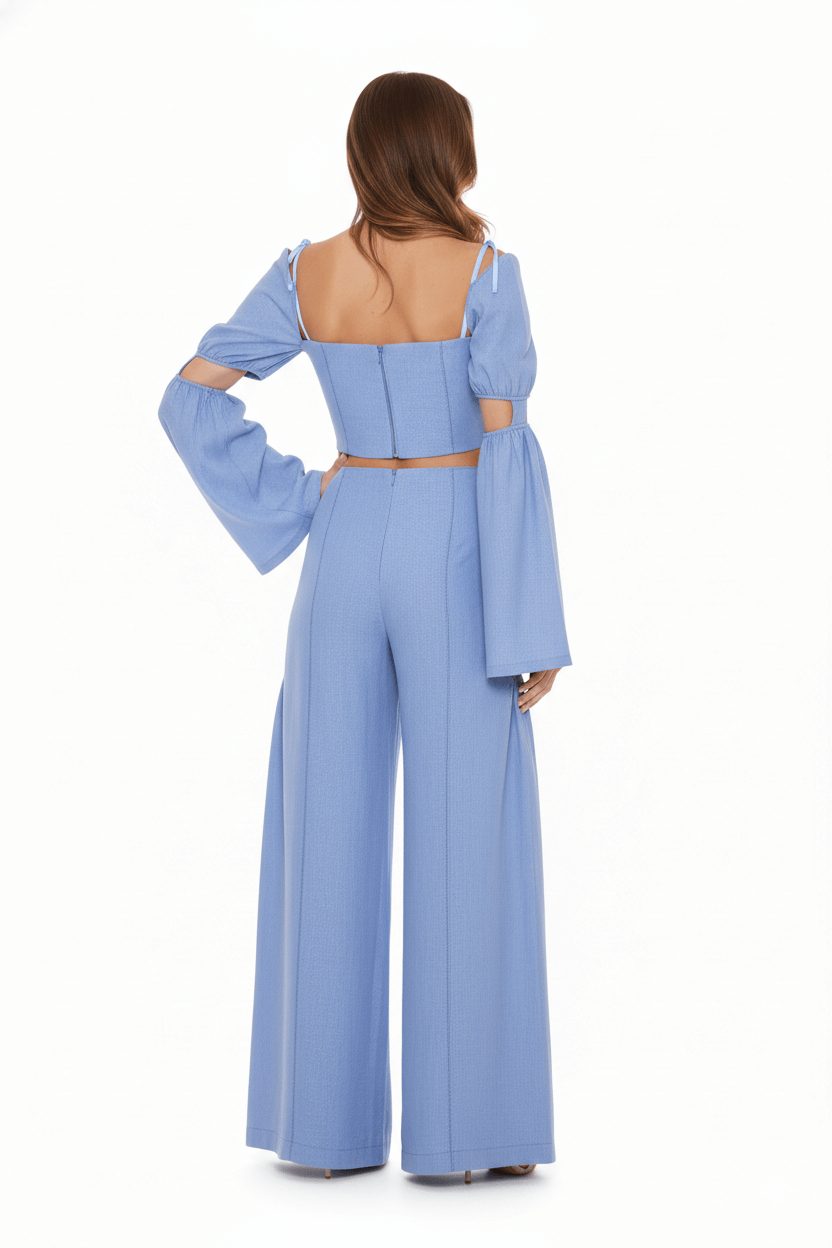 JENDUE Radiosa Sole Trousers - Linen Cut-Out Wide Leg Pants 7