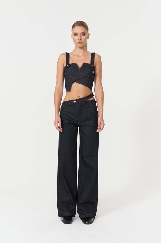 DAVIDSON ASYMMETRIC BELT JEANS