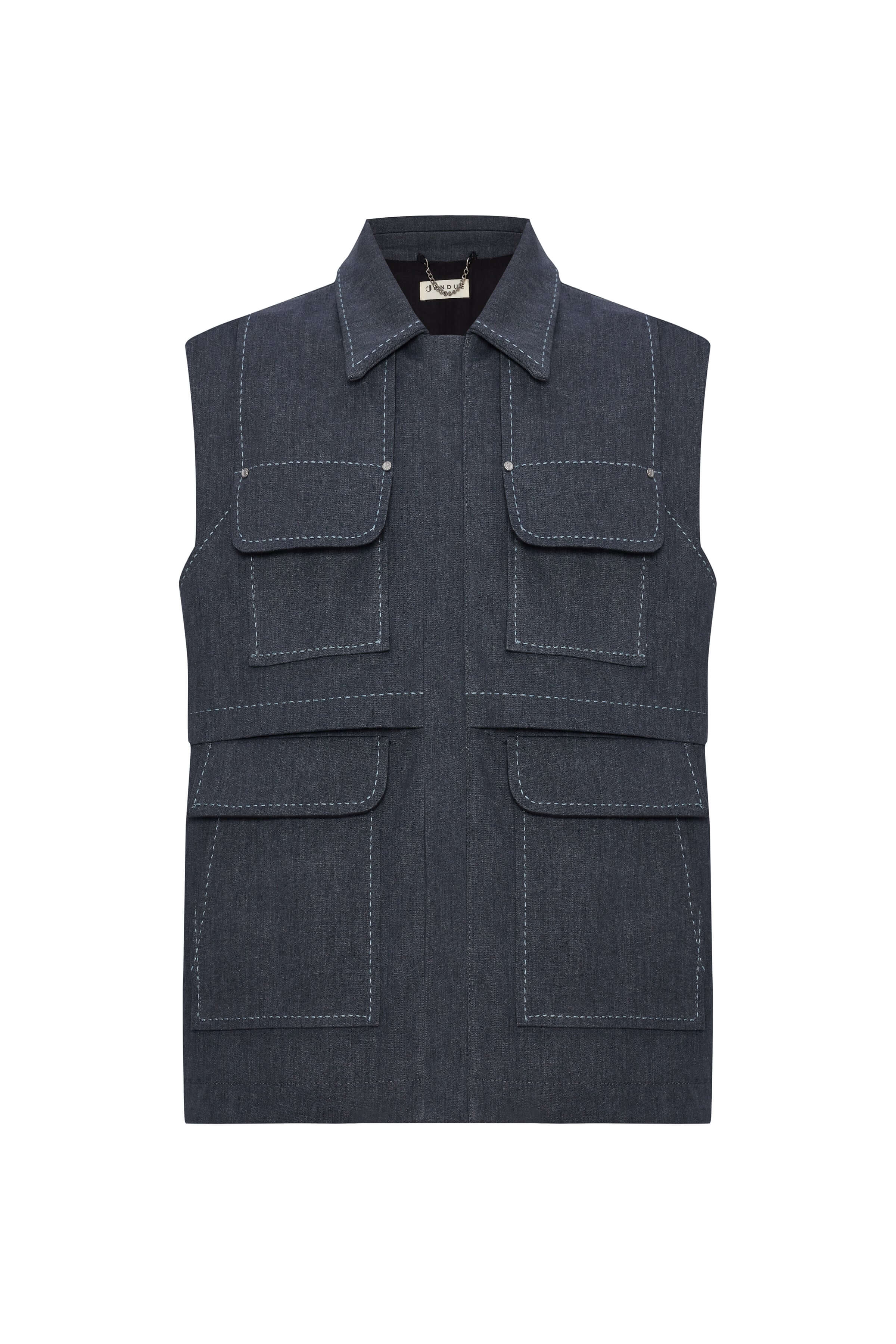 JENDUE Edgar Denim Vest Men's Sleeveless Utility Jacket M Blue