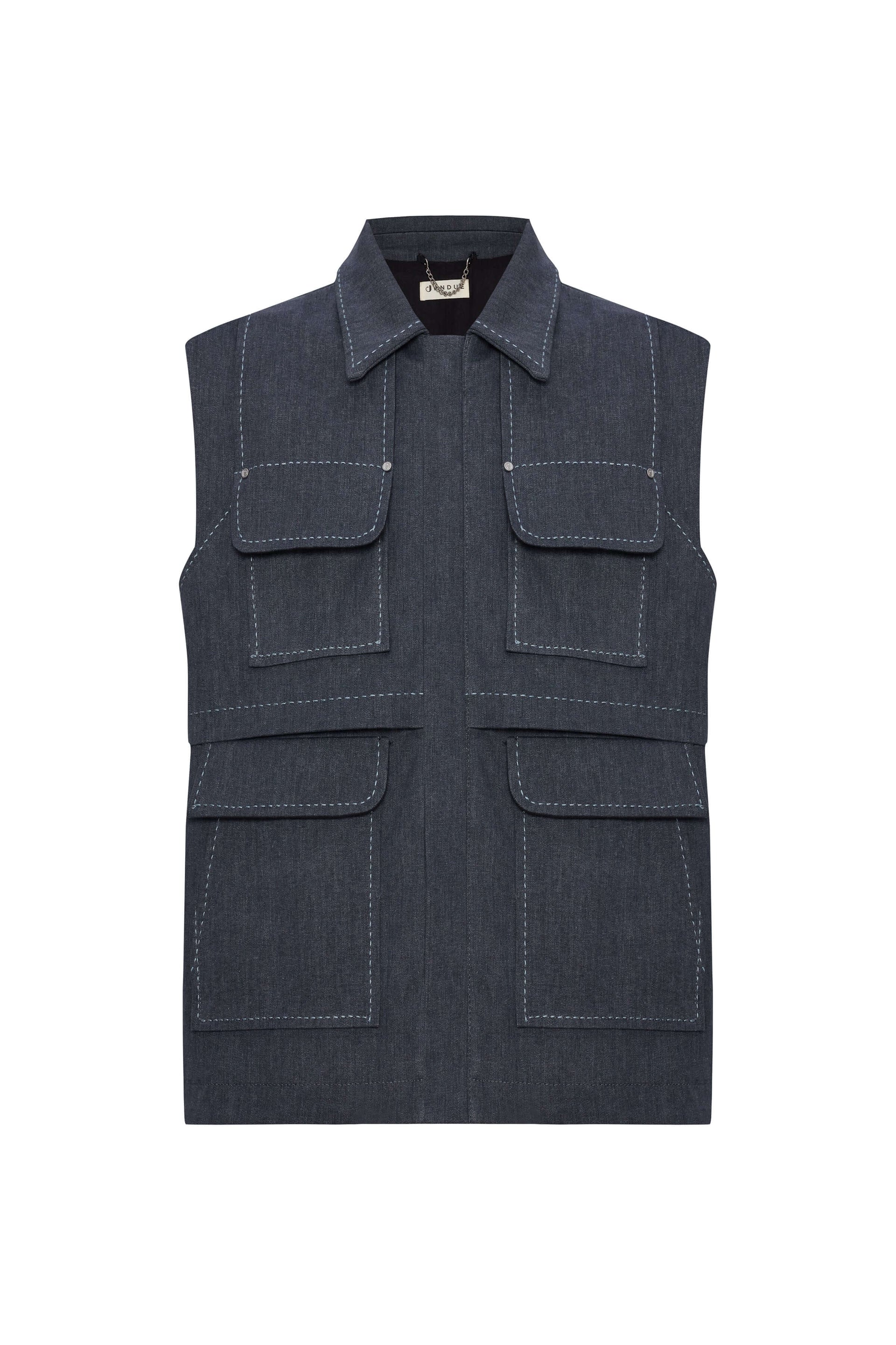 JENDUE Edgar Denim Vest Men's Sleeveless Utility Jacket