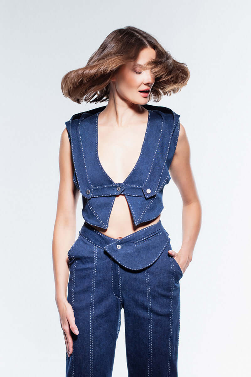 JENDUE Lia Denim Top - Stylish Denim Vest
