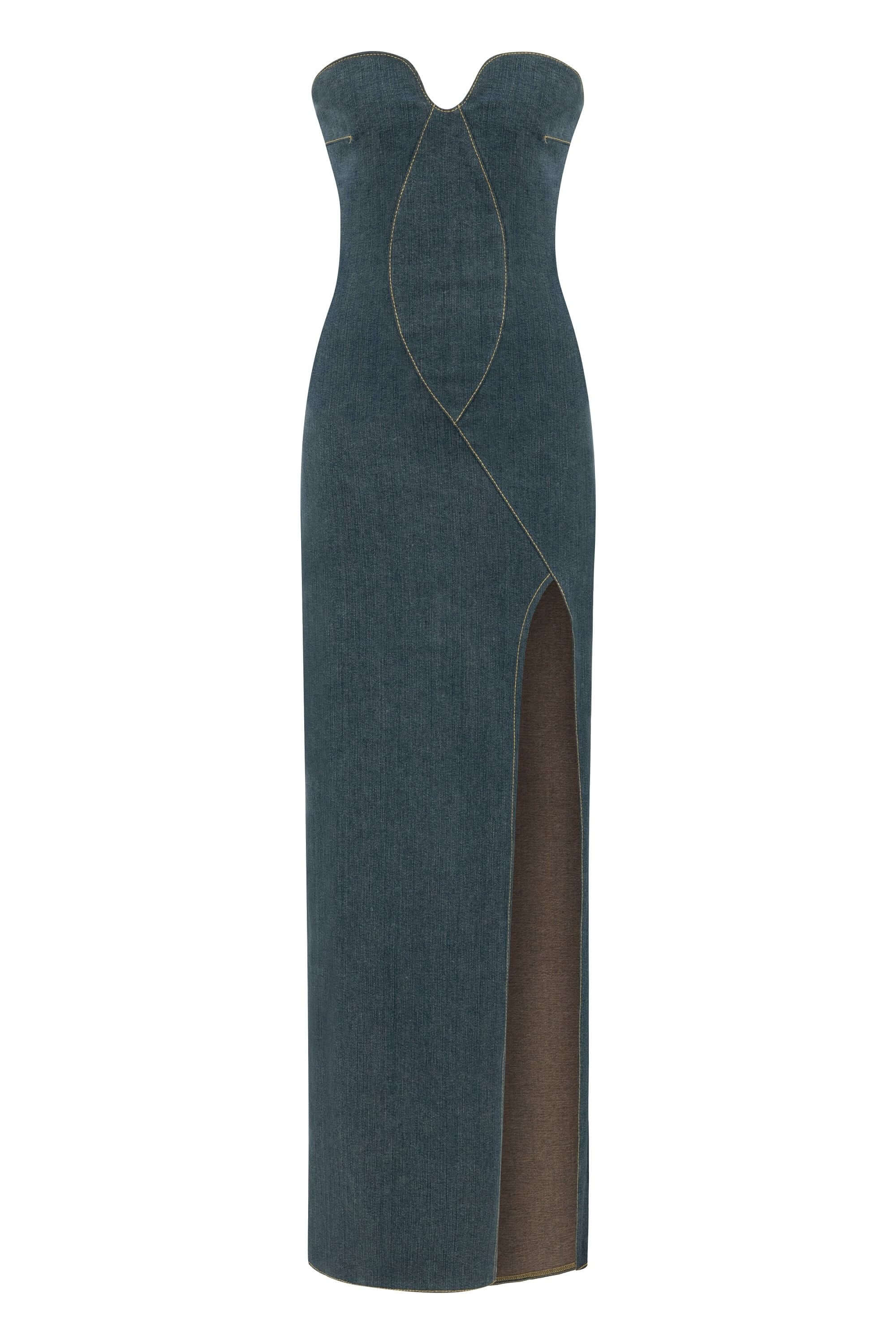 Jendue US Women's Monte Strapless Denim Midi Dress - Blue