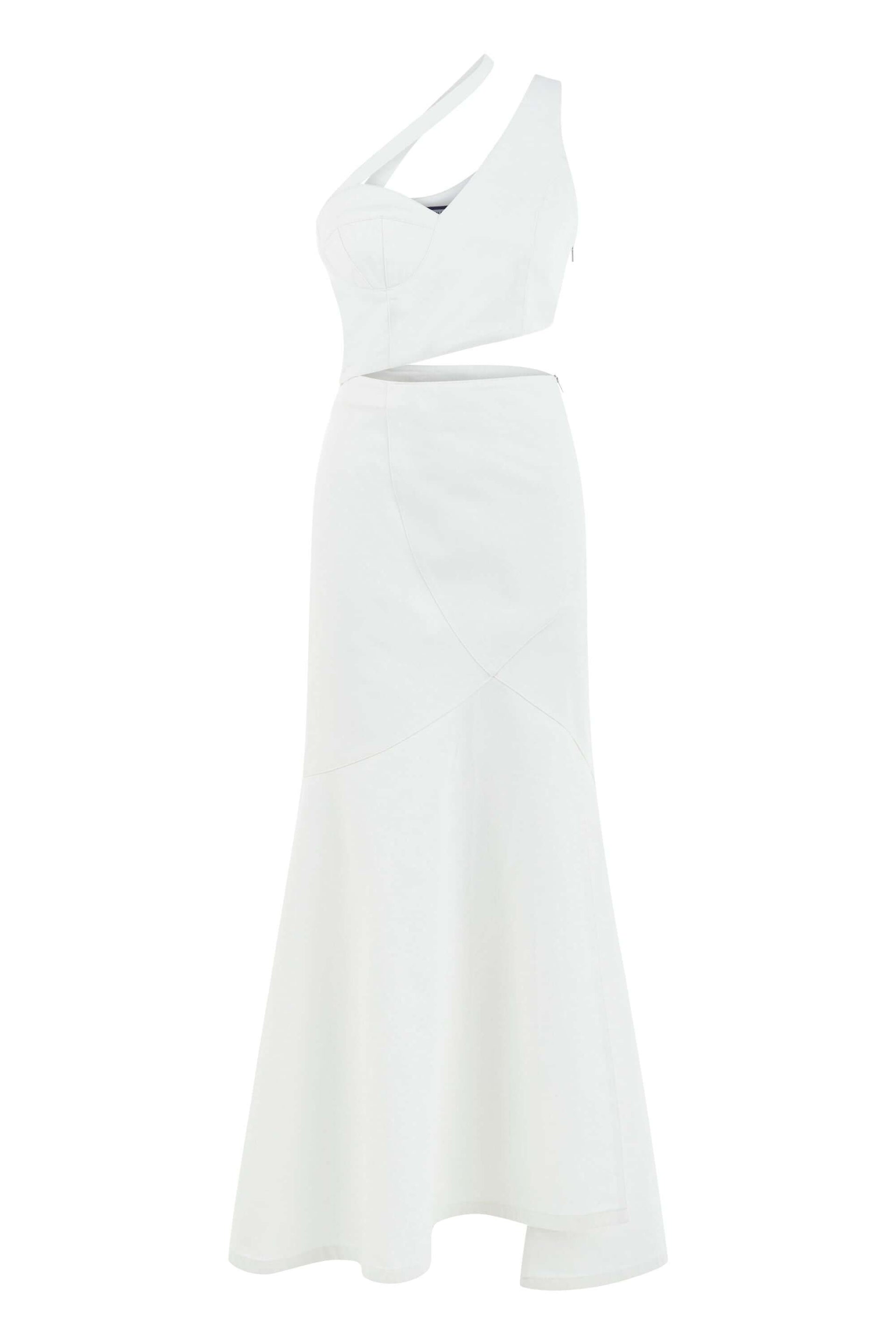 Ron Asymmetric White Denim Maxi Dress