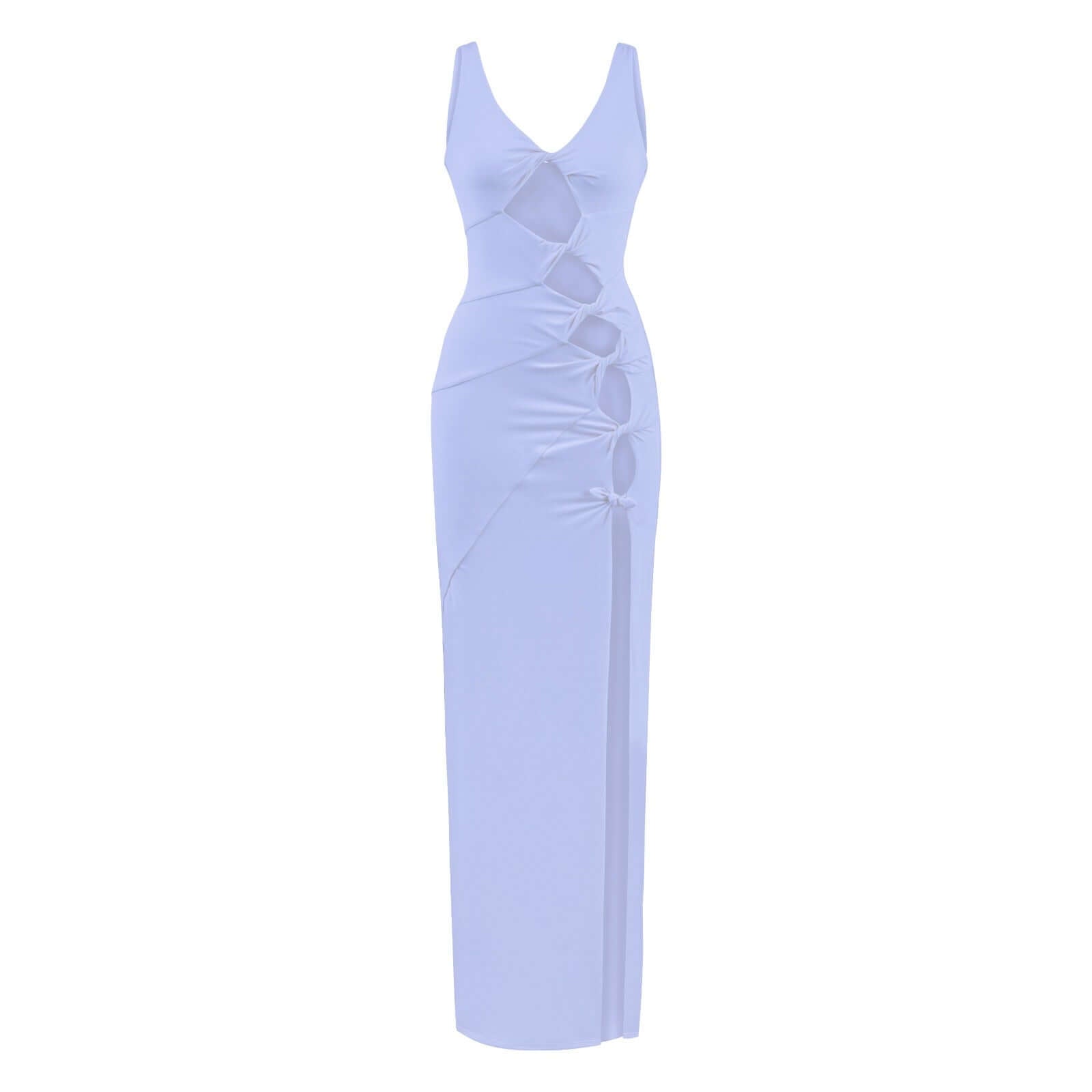 JENDUE's "Sara" blue denim dress, perfect for resort or event wear, with a modern design.