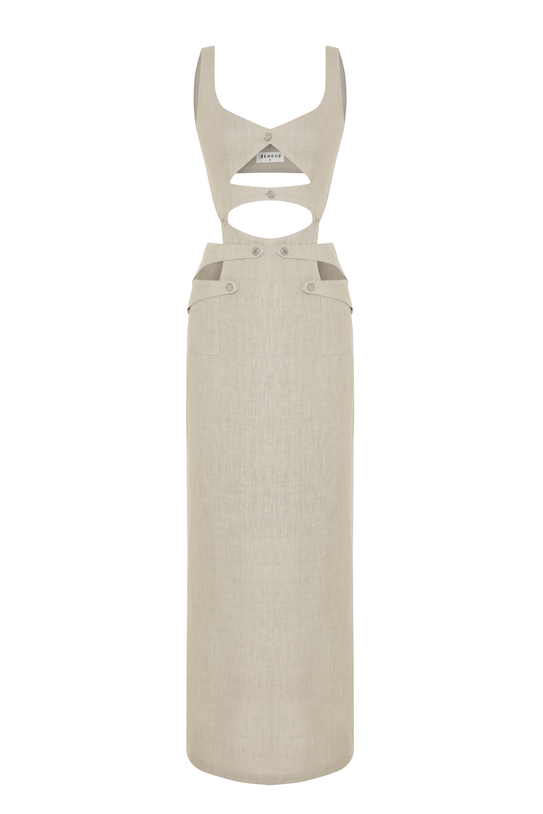 JENDUE Noe Linen Dress - Cut-Out Maxi with Button Detail 1
