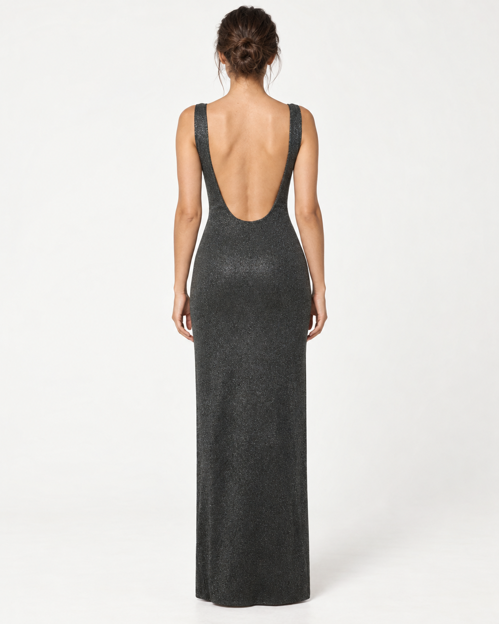 Lucenza Dress - Sparkly Sleeveless Maxi with Side Slits — on-model styling view B